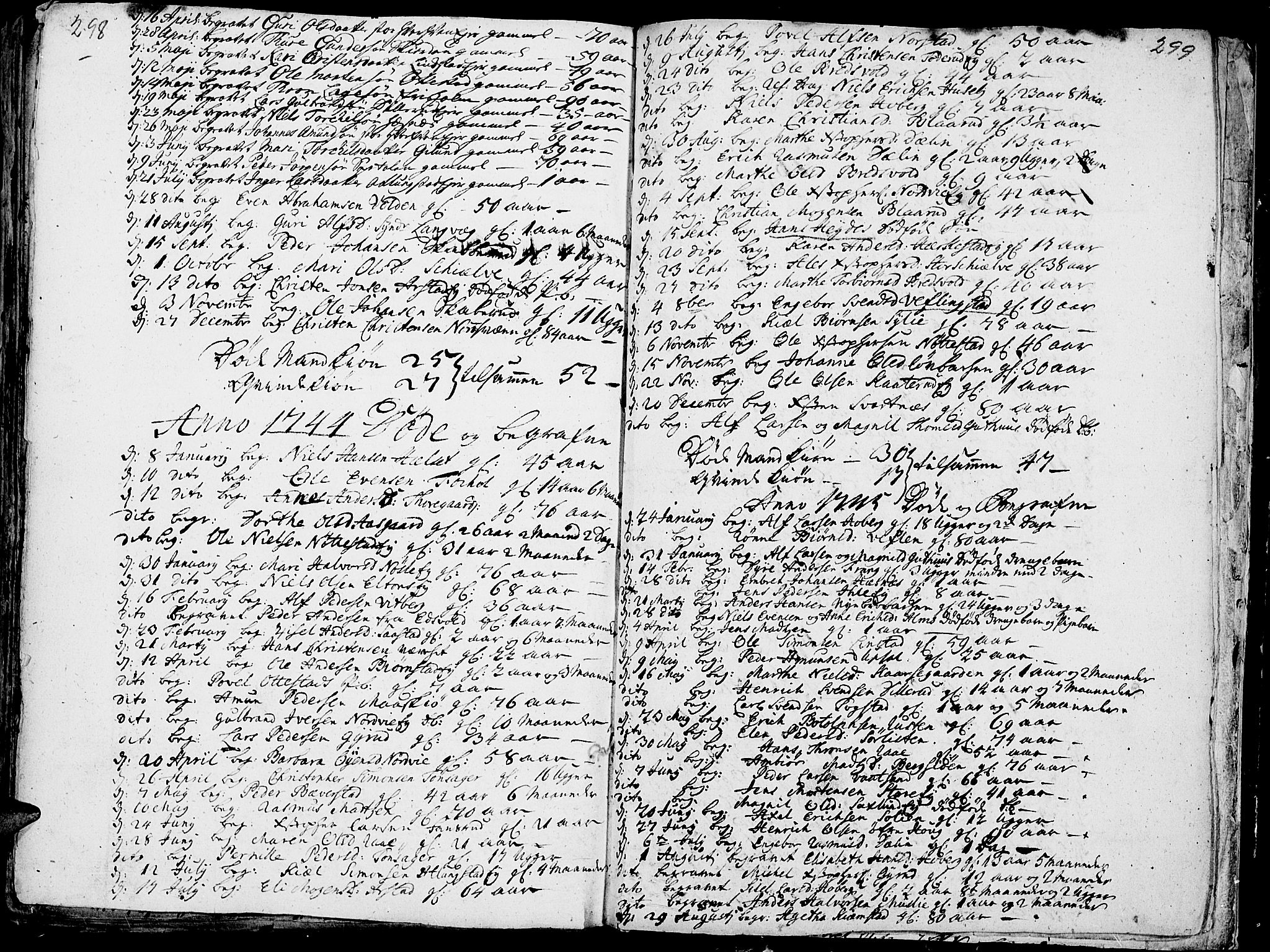 Stange prestekontor, AV/SAH-PREST-002/K/L0004: Parish register (official) no. 4, 1735-1754, p. 298-299