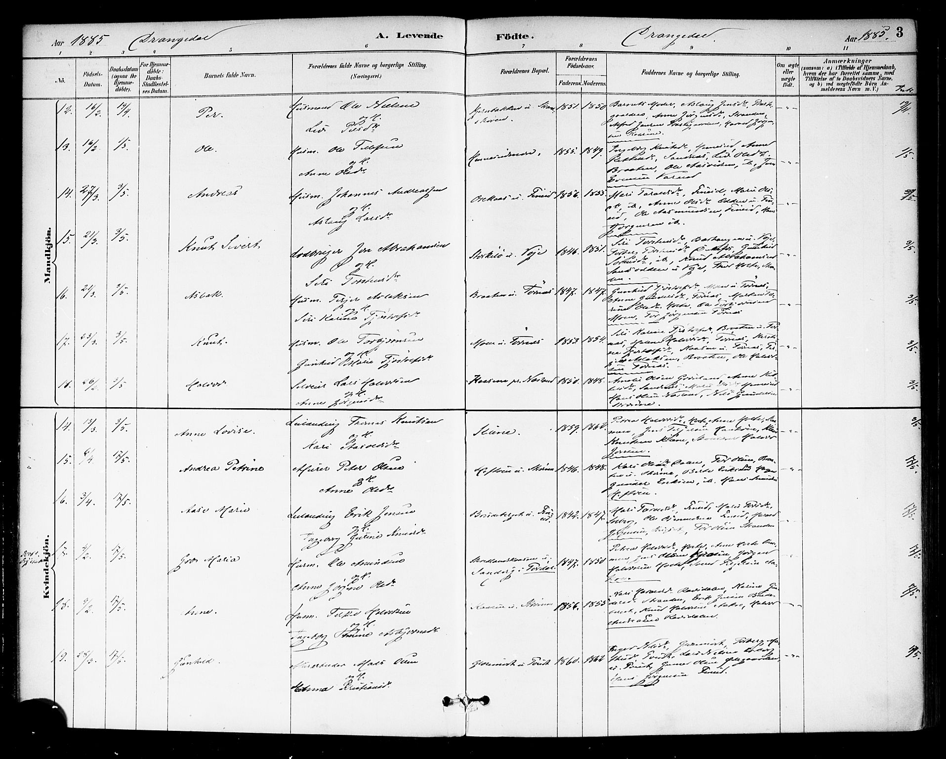 Drangedal kirkebøker, AV/SAKO-A-258/F/Fa/L0010: Parish register (official) no. 10 /1, 1885-1894, p. 3