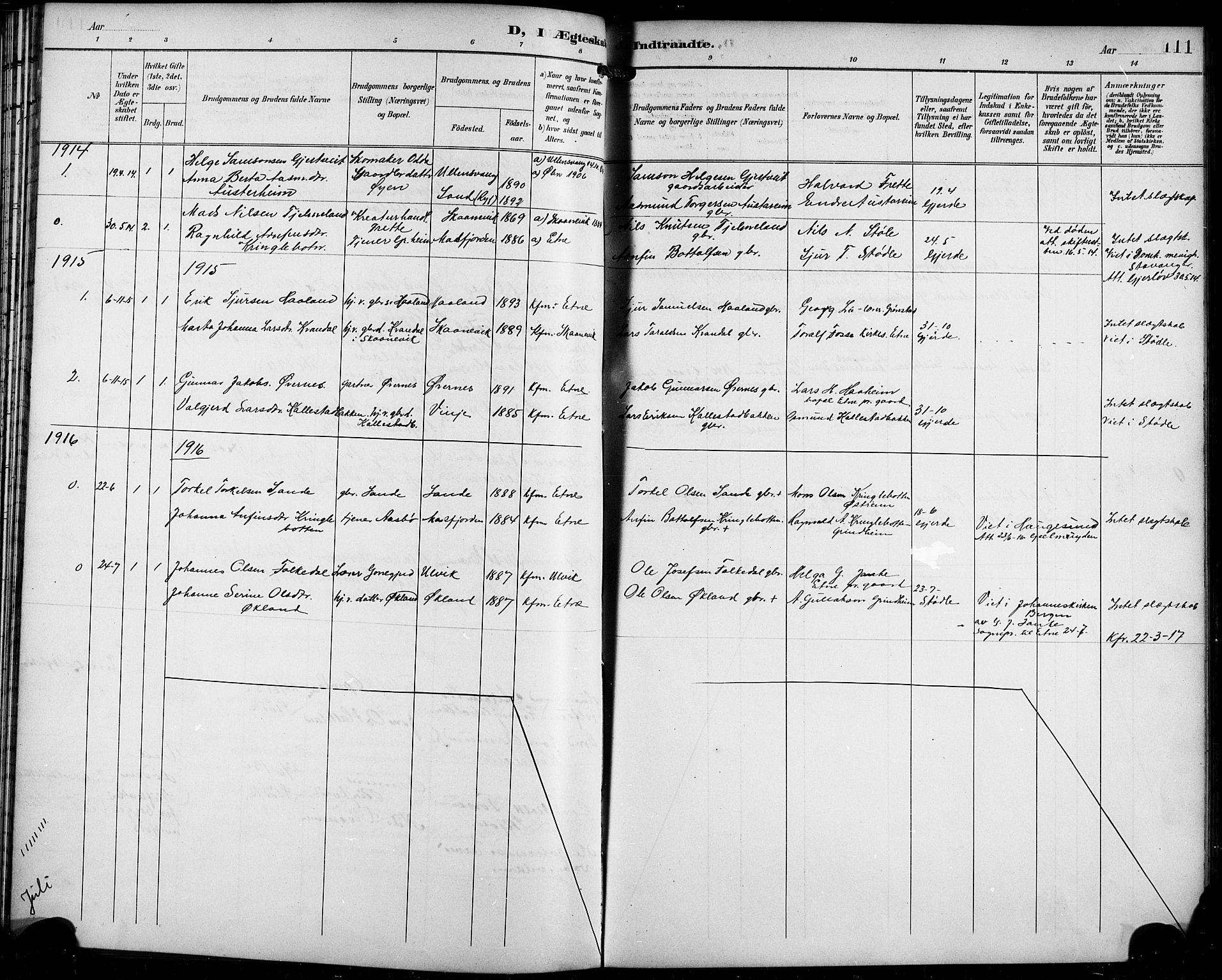 Etne sokneprestembete, SAB/A-75001/H/Hab: Parish register (copy) no. C 5, 1896-1920, p. 111