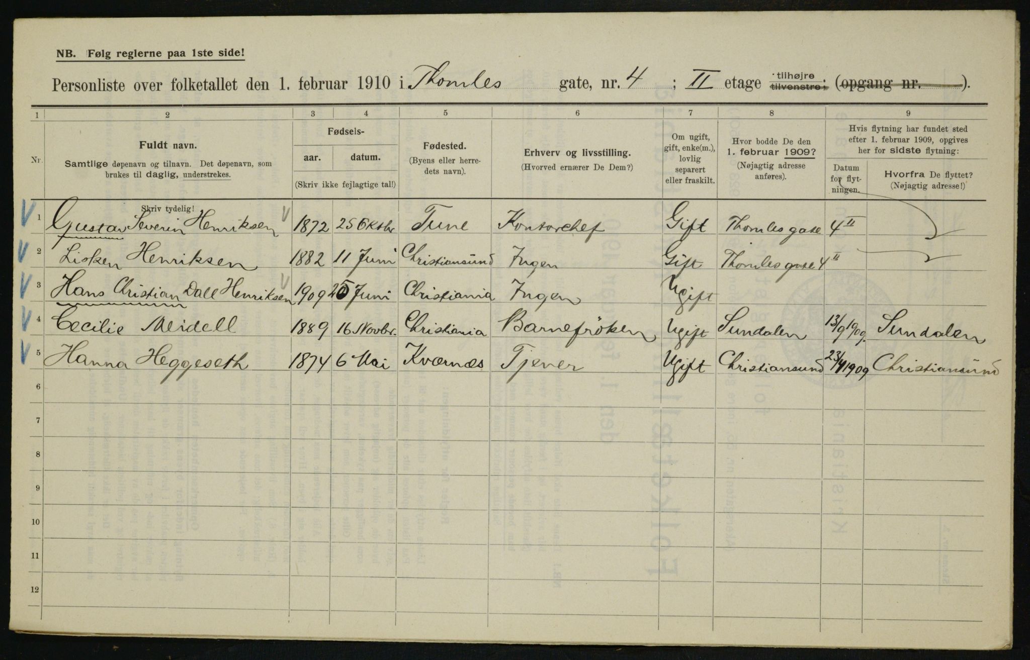 OBA, Municipal Census 1910 for Kristiania, 1910, p. 103662