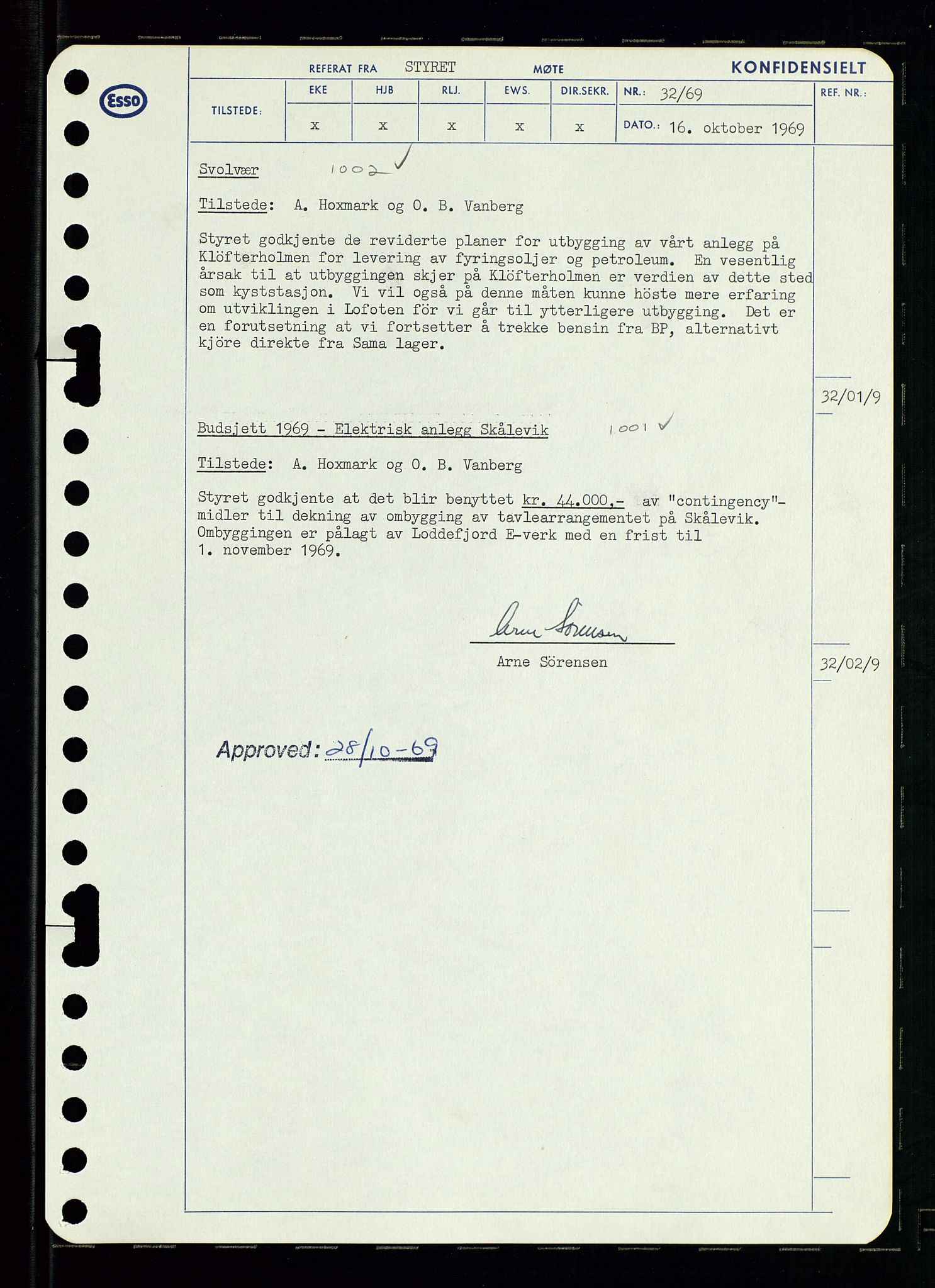 Pa 0982 - Esso Norge A/S, AV/SAST-A-100448/A/Aa/L0003/0001: Den administrerende direksjon Board minutes (styrereferater) og Bedriftforsamlingsprotokoll / Den administrerende direksjon Board minutes (styrereferater), 1969, p. 36