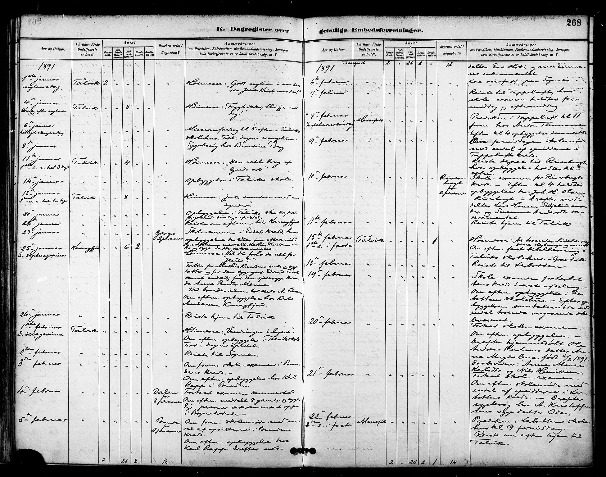 Talvik sokneprestkontor, AV/SATØ-S-1337/H/Ha/L0013kirke: Parish register (official) no. 13, 1886-1897, p. 268