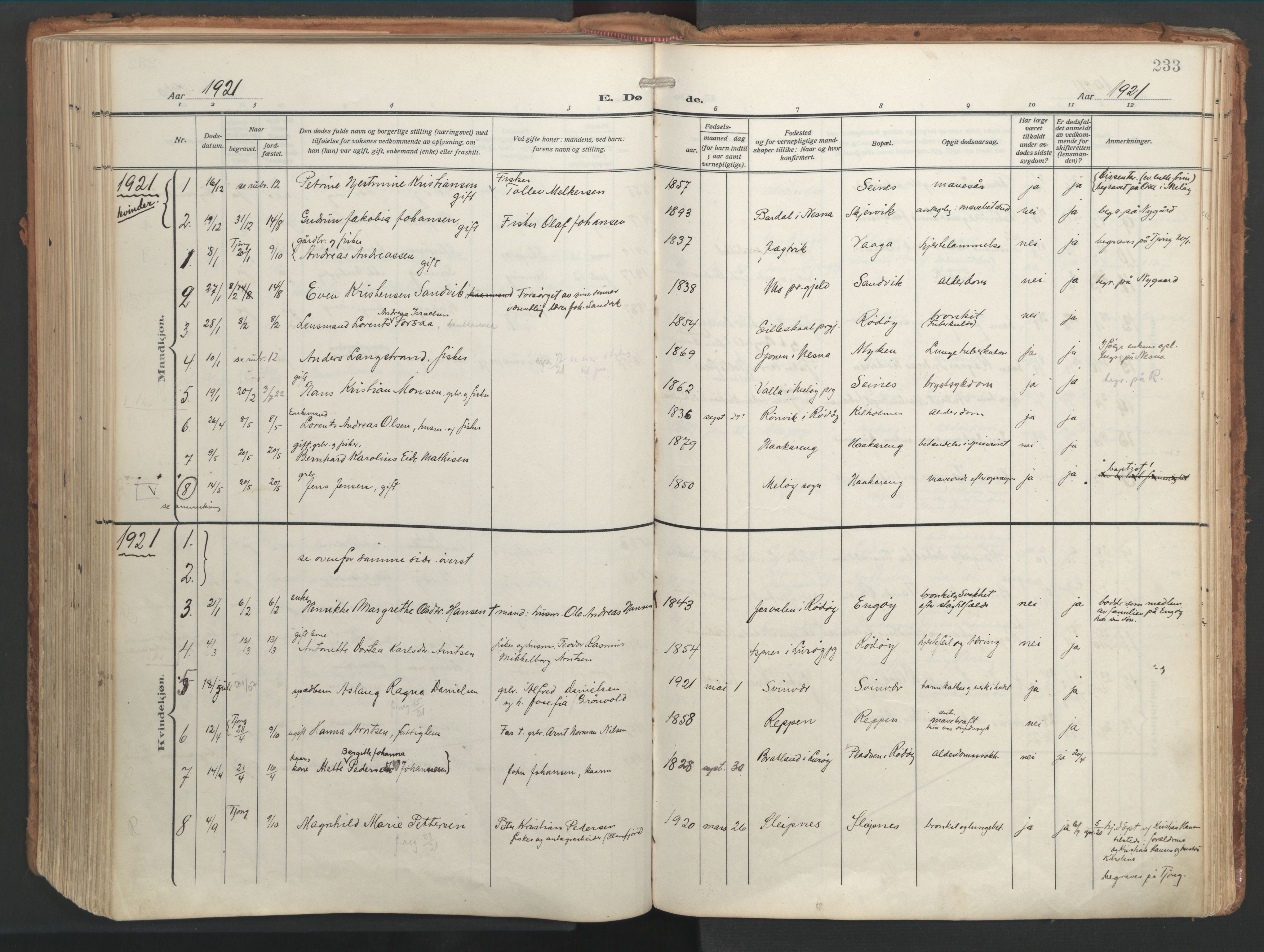 Ministerialprotokoller, klokkerbøker og fødselsregistre - Nordland, SAT/A-1459/841/L0614: Parish register (official) no. 841A17, 1911-1925, p. 233