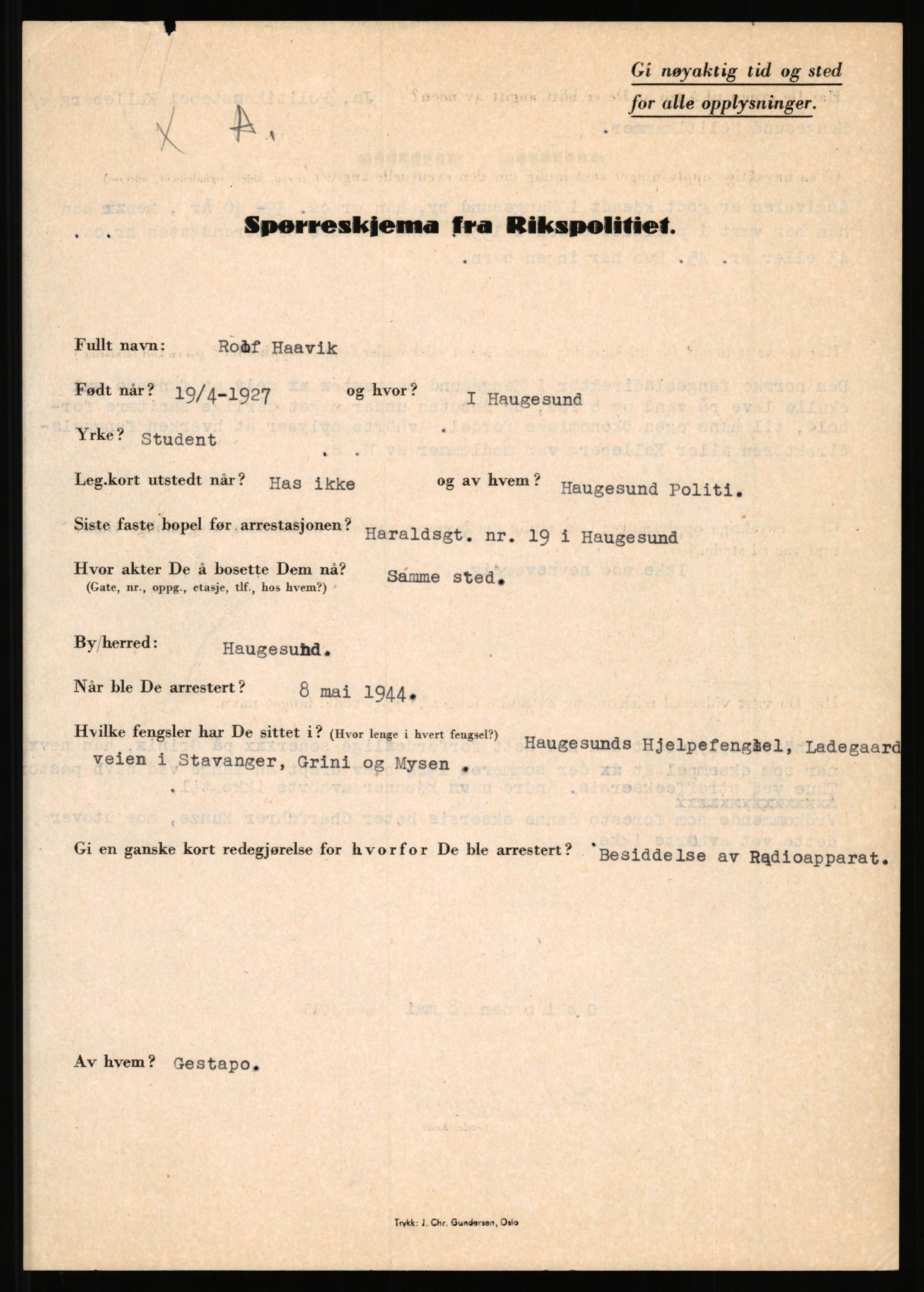 Rikspolitisjefen, AV/RA-S-1560/L/L0007: Heen, Erik C. - Iversen, Trygve, 1940-1945, p. 1069
