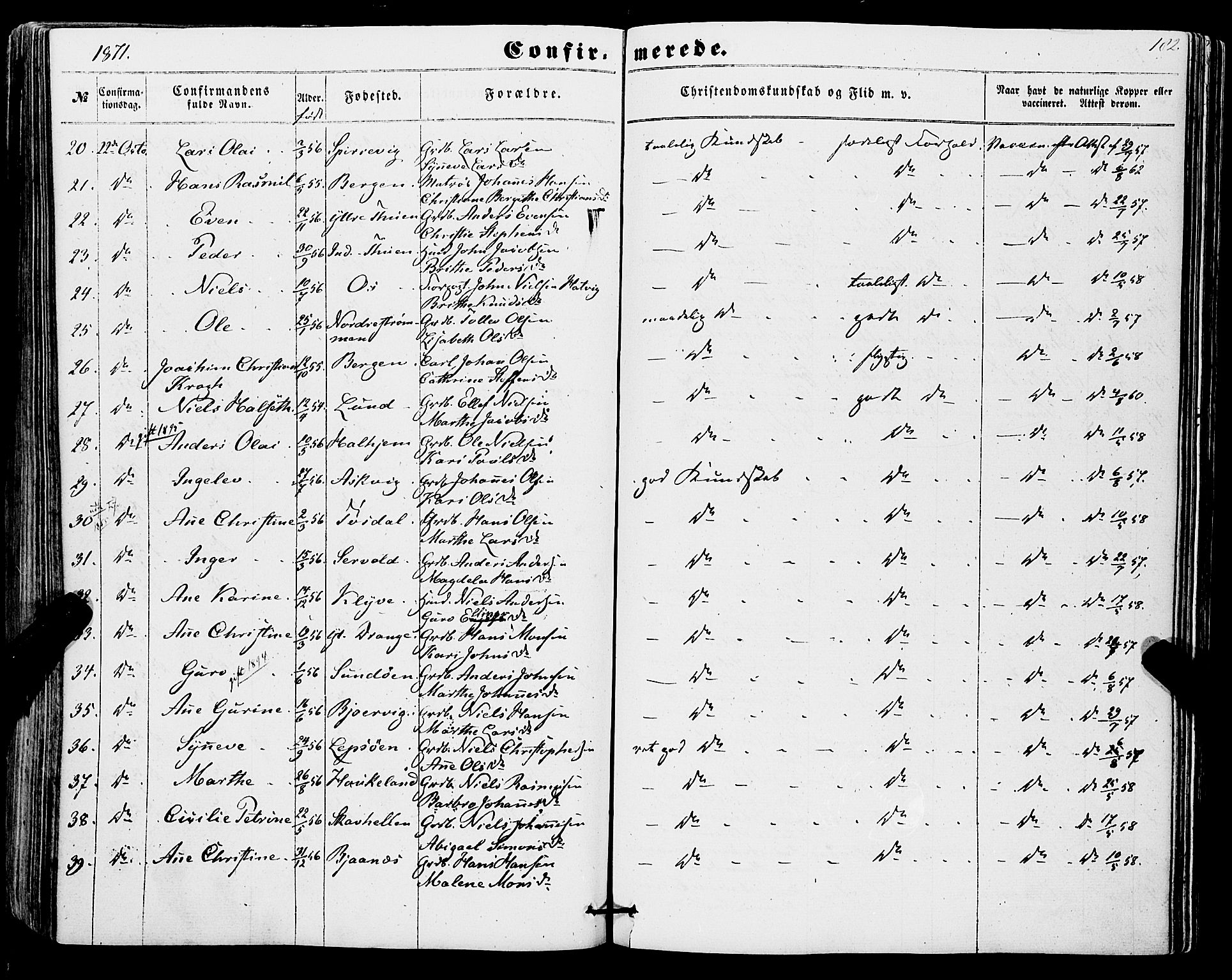 Os sokneprestembete, AV/SAB-A-99929: Parish register (official) no. A 17, 1860-1873, p. 182