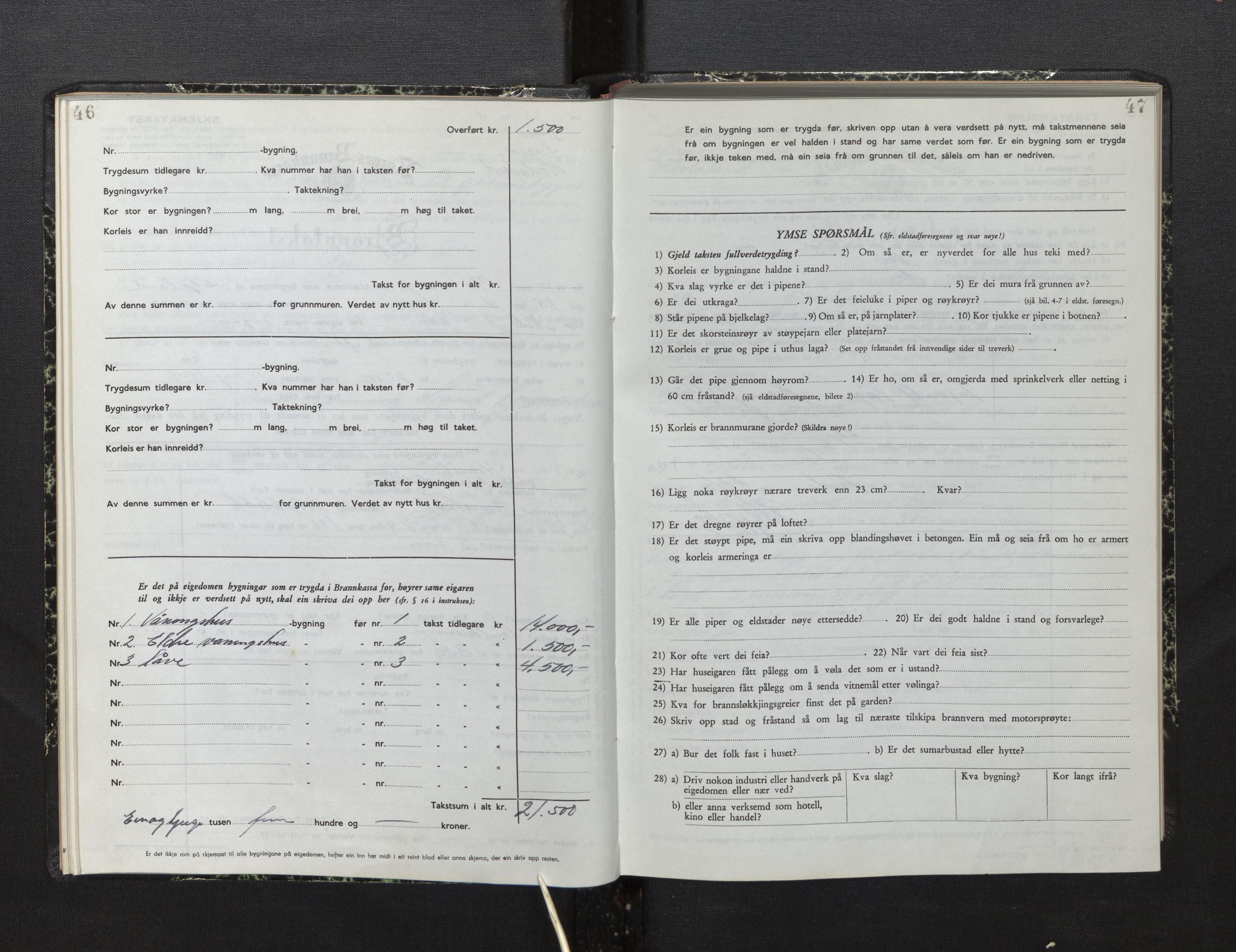 Lensmannen i Sveio, AV/SAB-A-35301/0012/L0010: Branntakstprotokoll, skjematakst, 1949-1954, p. 46-47