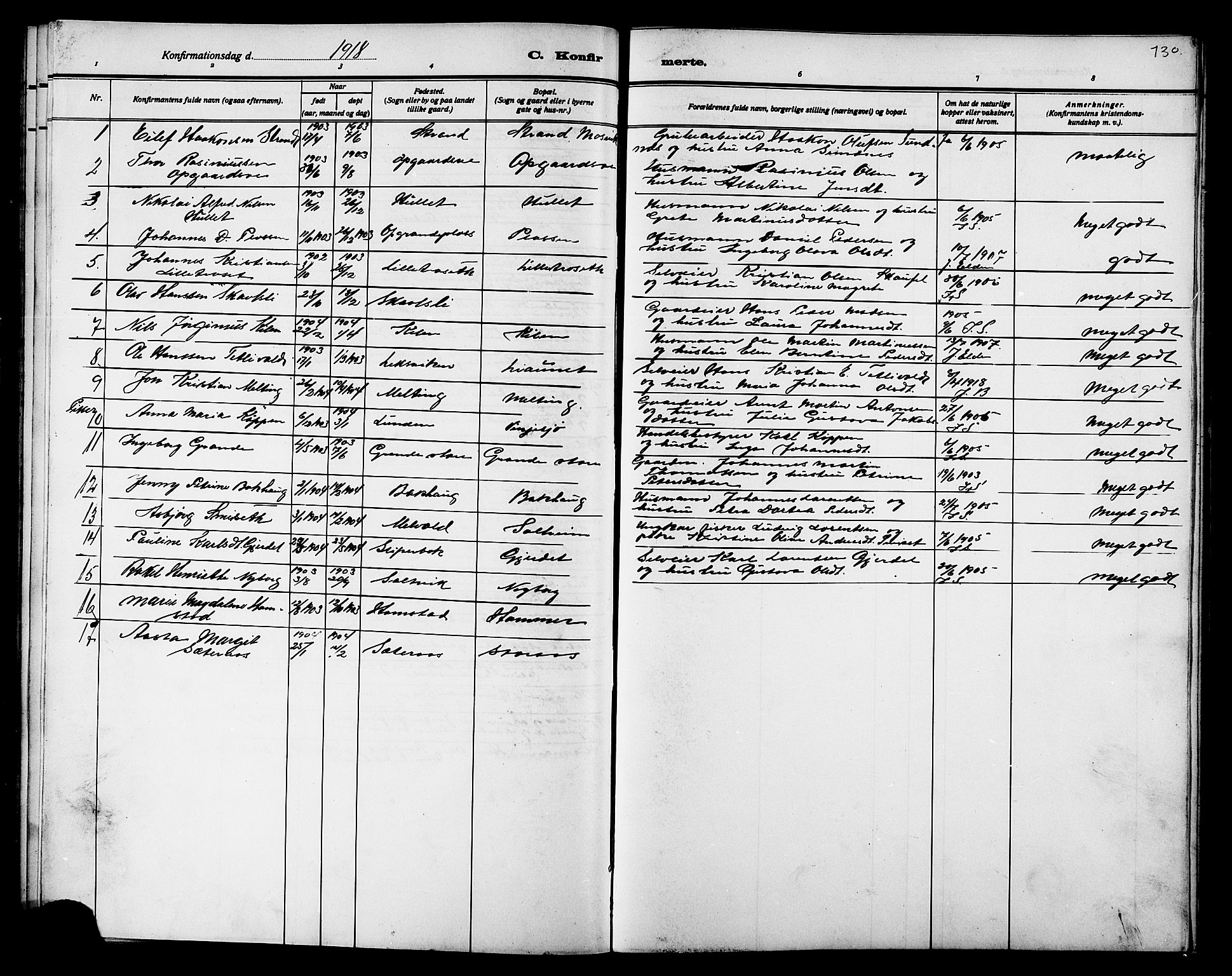 Ministerialprotokoller, klokkerbøker og fødselsregistre - Nord-Trøndelag, SAT/A-1458/733/L0327: Parish register (copy) no. 733C02, 1888-1918, p. 130