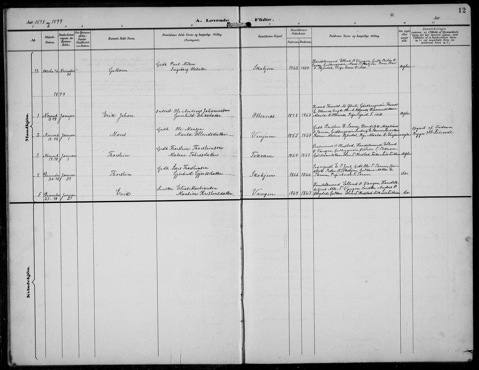 Aurland sokneprestembete, SAB/A-99937/H/Hb/Hba/L0003: Parish register (copy) no. A 3, 1896-1939, p. 12