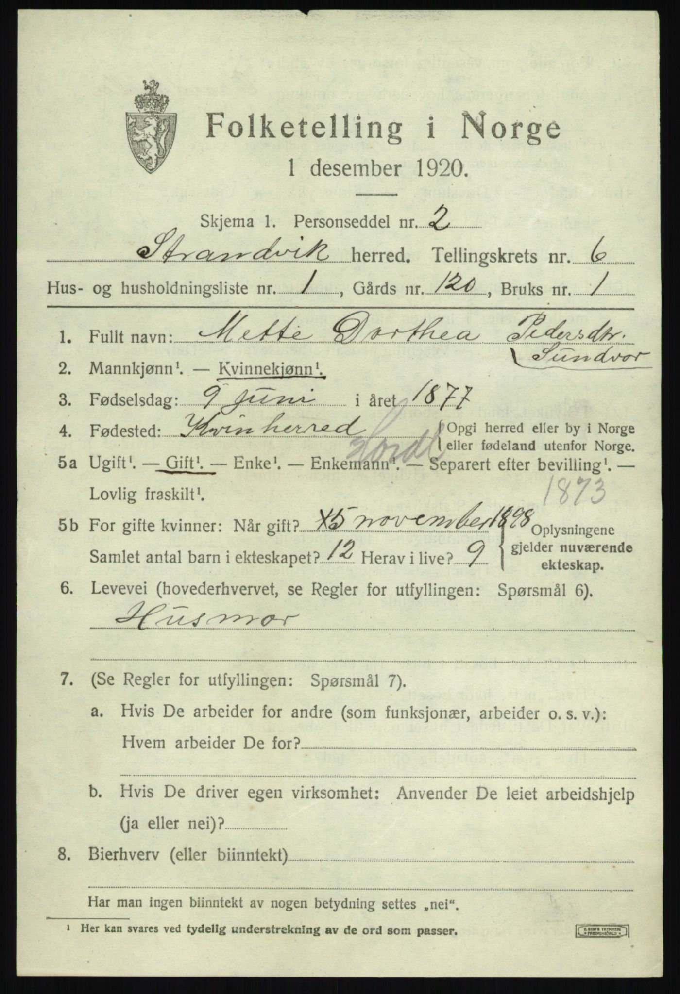 SAB, 1920 census for Strandvik, 1920, p. 4328