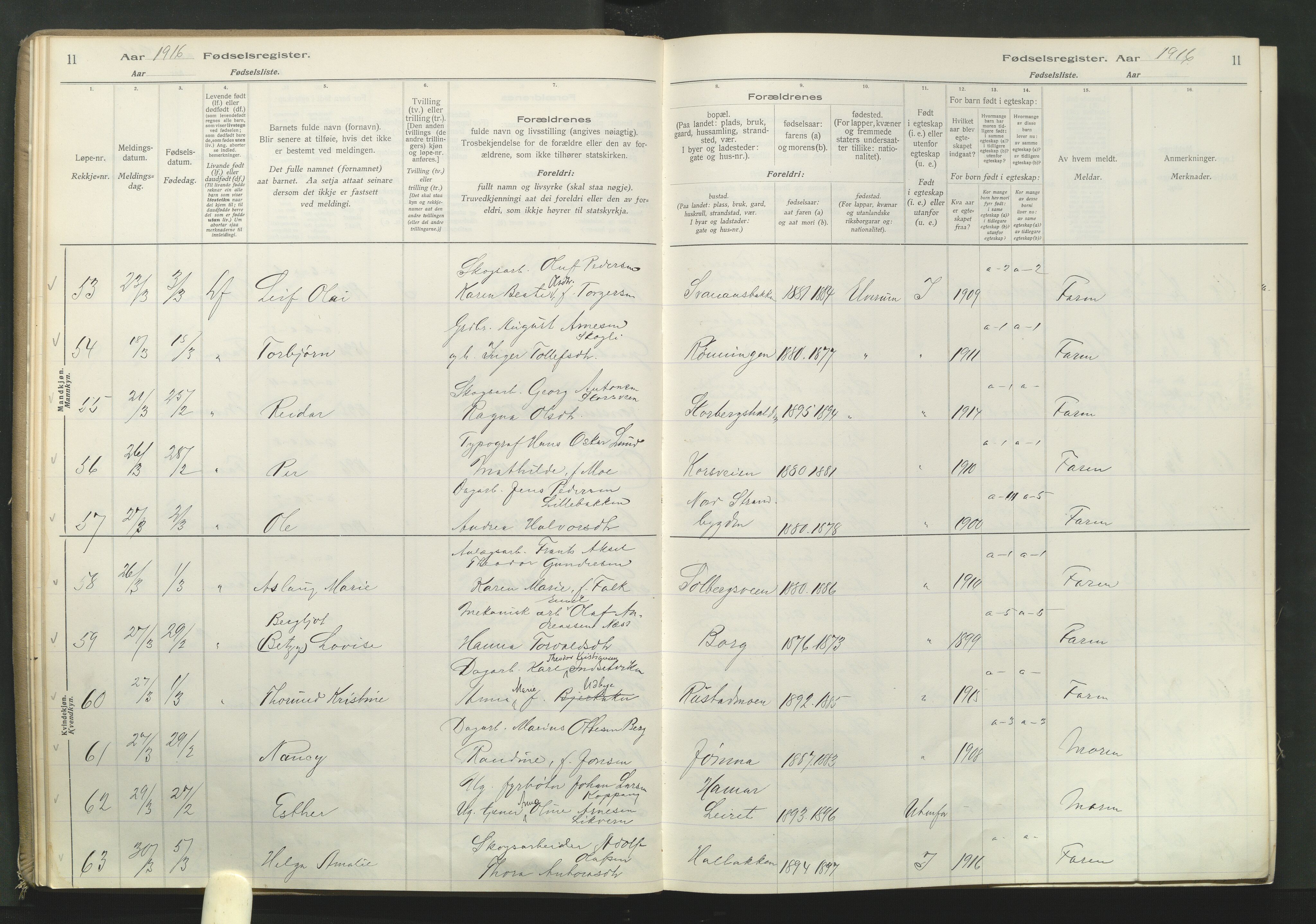 Elverum prestekontor, AV/SAH-PREST-044/I/Id/L0001: Birth register no. 1, 1916-1921