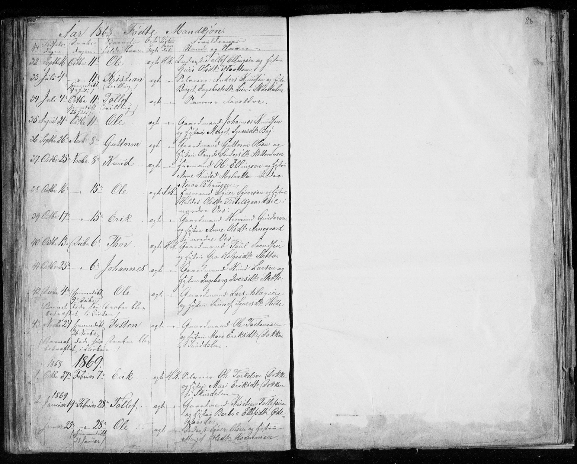 Hol kirkebøker, SAKO/A-227/F/Fa/L0001: Parish register (official) no. I 1, 1850-1870, p. 85-86