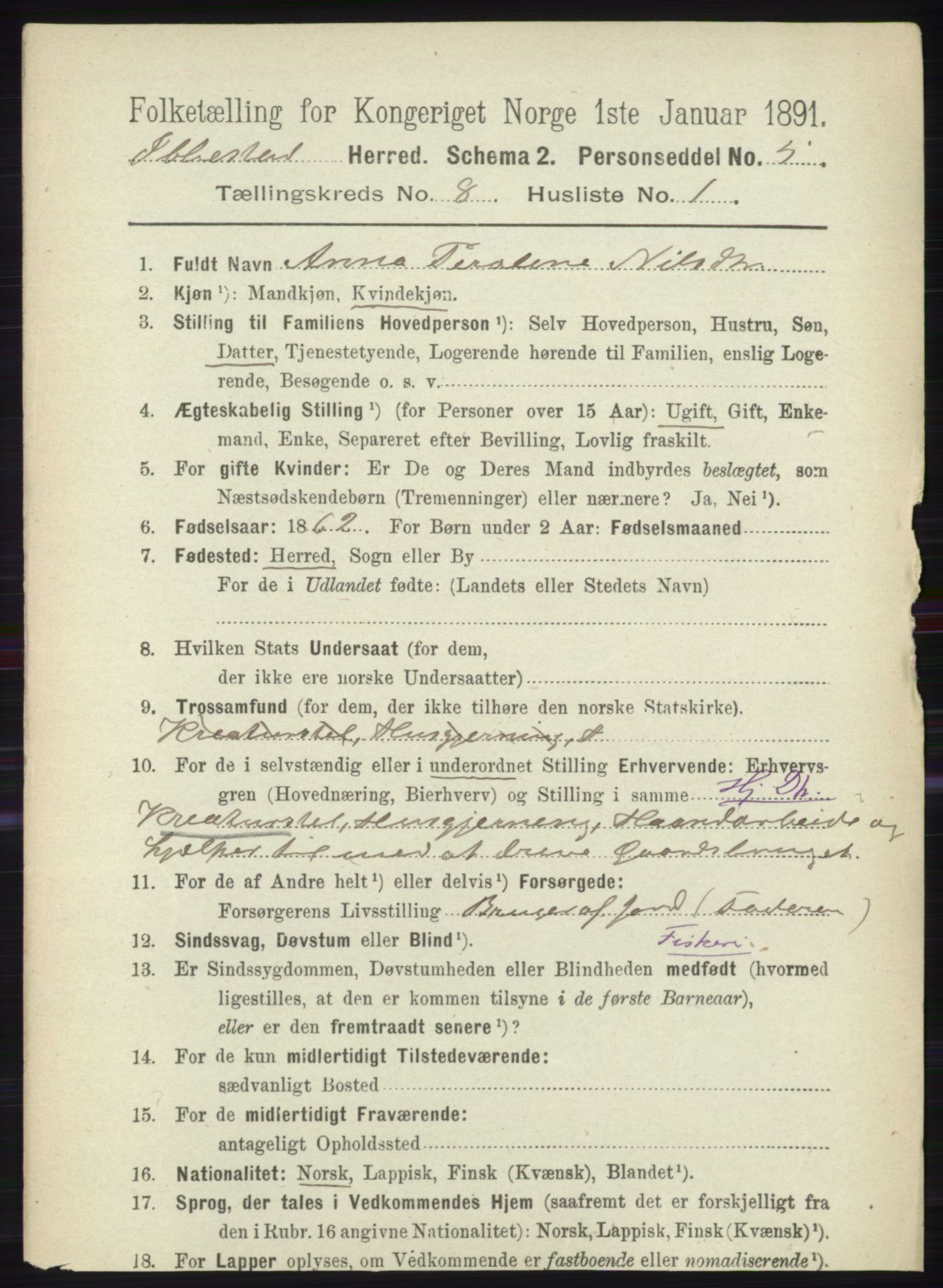 RA, 1891 census for 1917 Ibestad, 1891, p. 5243