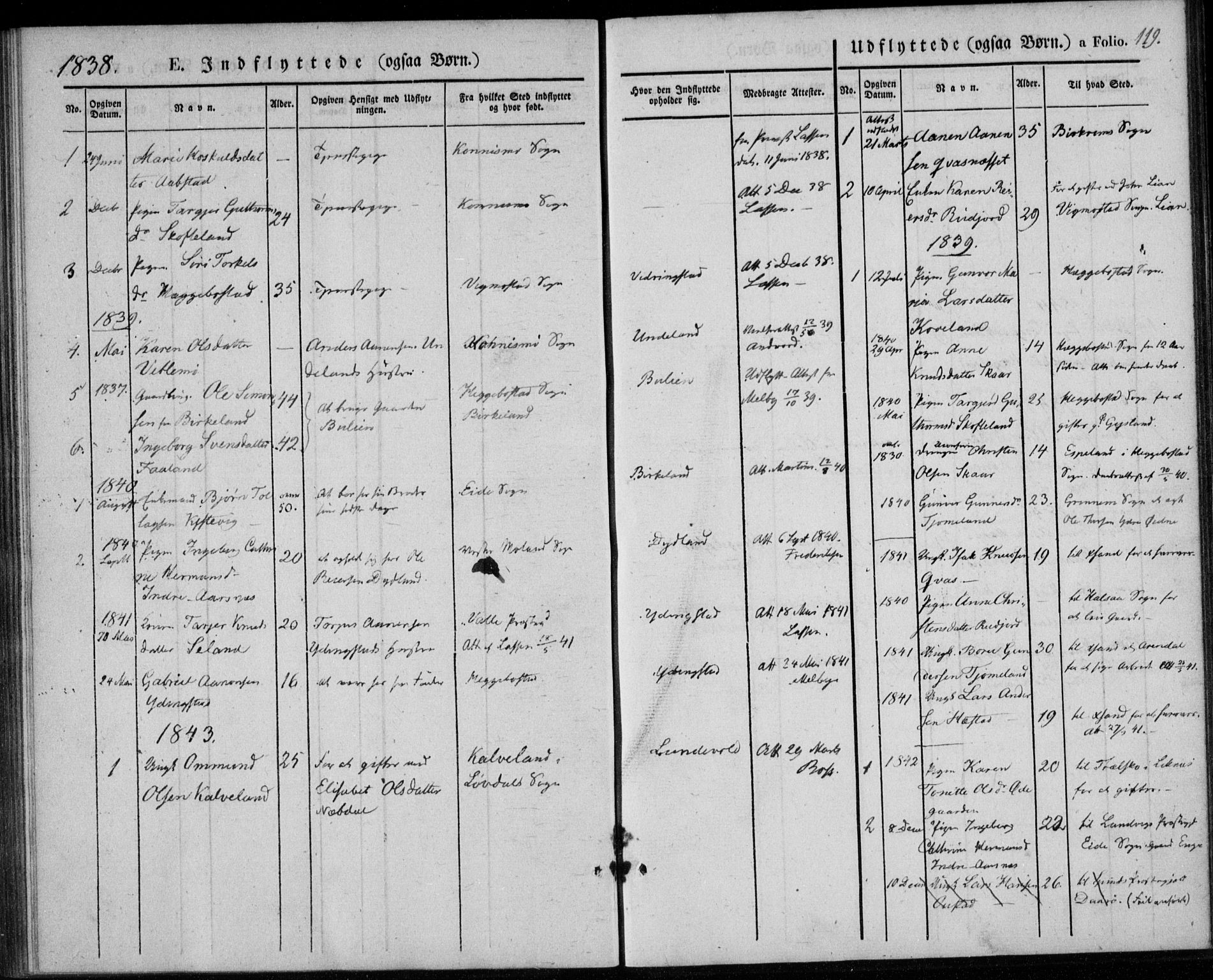 Lyngdal sokneprestkontor, SAK/1111-0029/F/Fa/Fab/L0001: Parish register (official) no. A 1, 1838-1860, p. 119