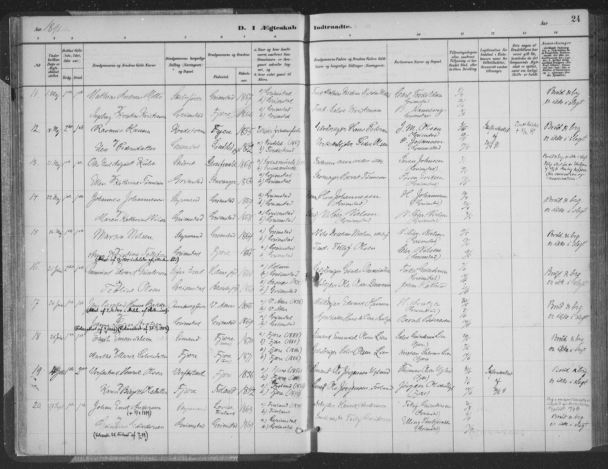 Grimstad sokneprestkontor, AV/SAK-1111-0017/F/Fa/L0004: Parish register (official) no. A 3, 1882-1910, p. 24