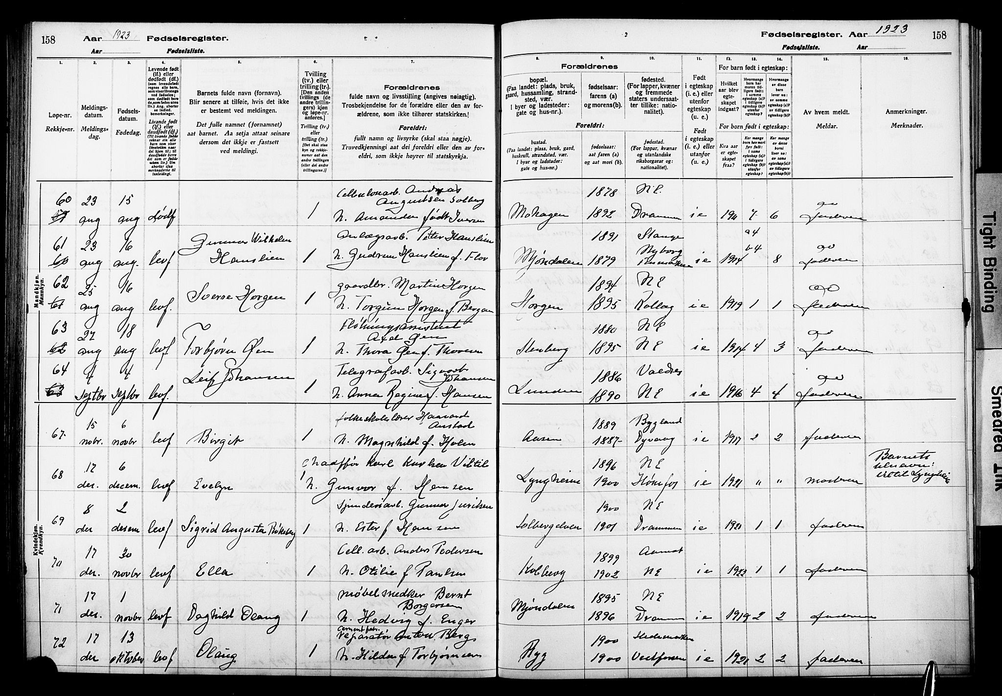 Nedre Eiker kirkebøker, SAKO/A-612/J/Ja/L0001: Birth register no. 1, 1916-1925, p. 158