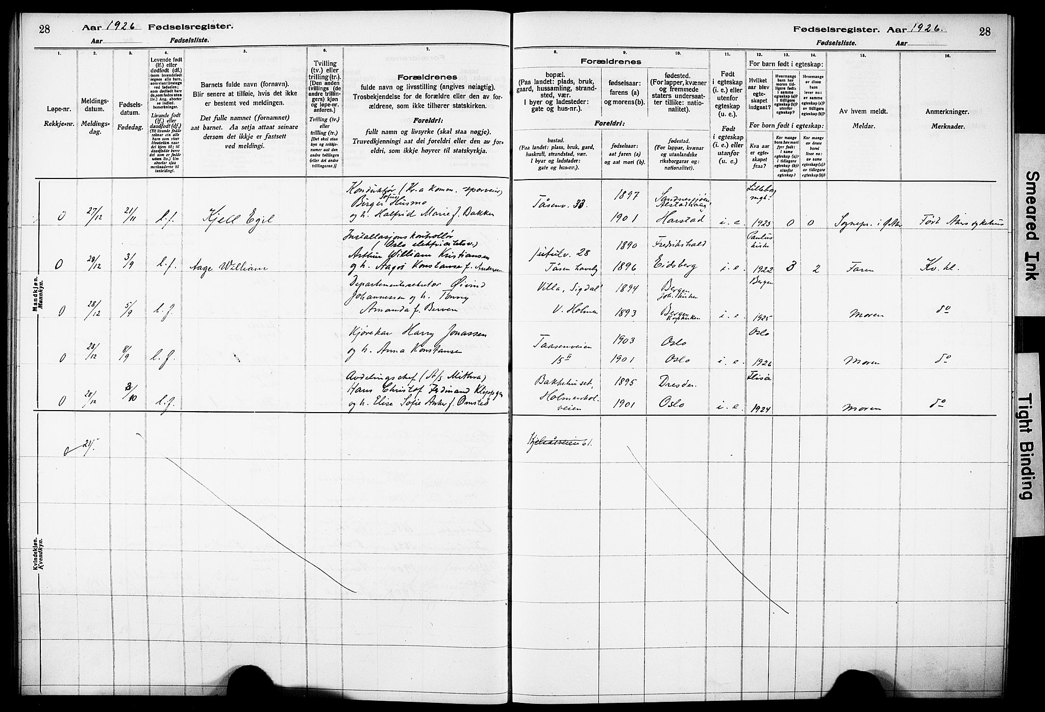 Vestre Aker prestekontor Kirkebøker, AV/SAO-A-10025/J/Ja/L0003: Birth register no. 3, 1926-1930, p. 28