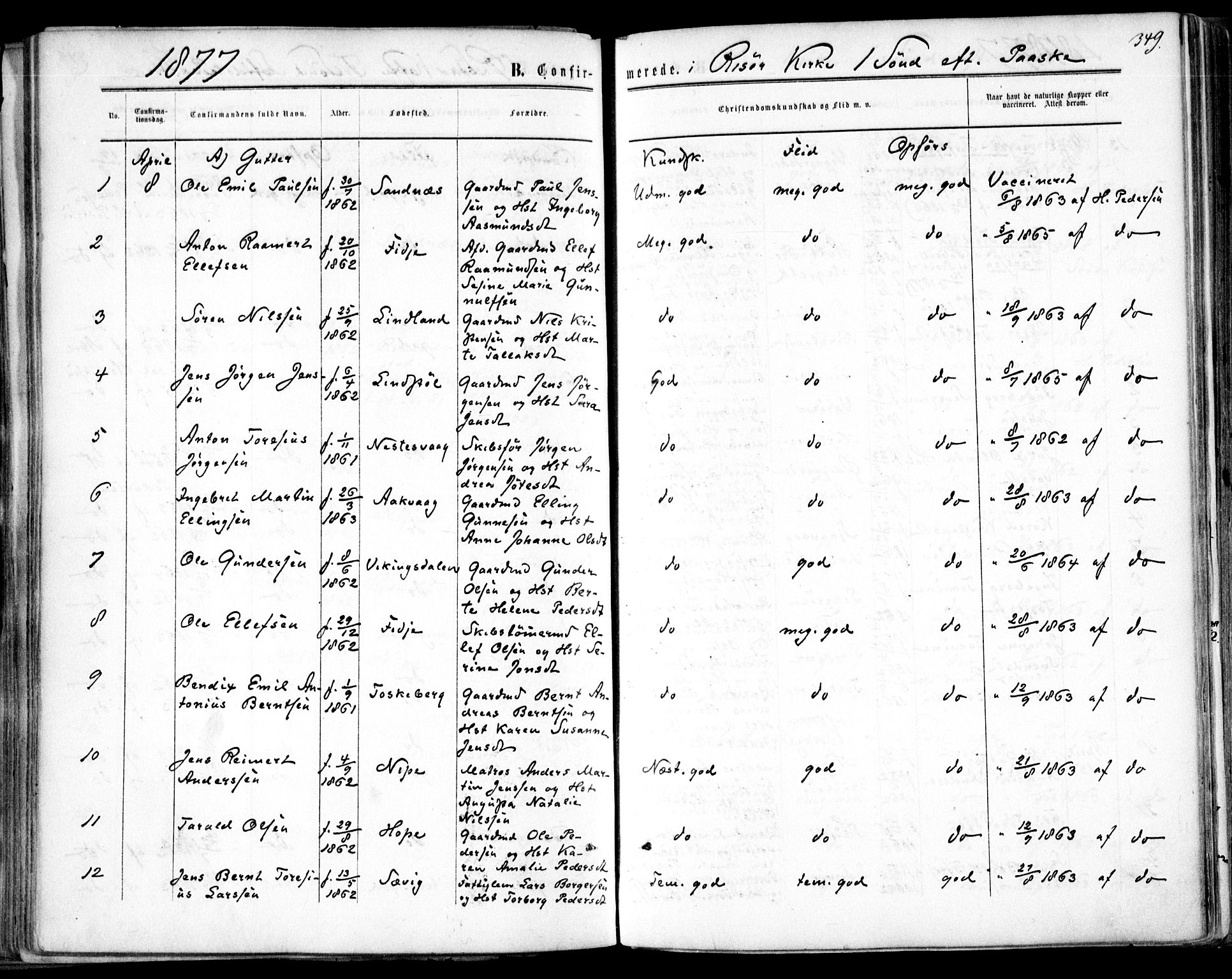 Søndeled sokneprestkontor, SAK/1111-0038/F/Fa/L0003: Parish register (official) no. A 3, 1861-1879, p. 349