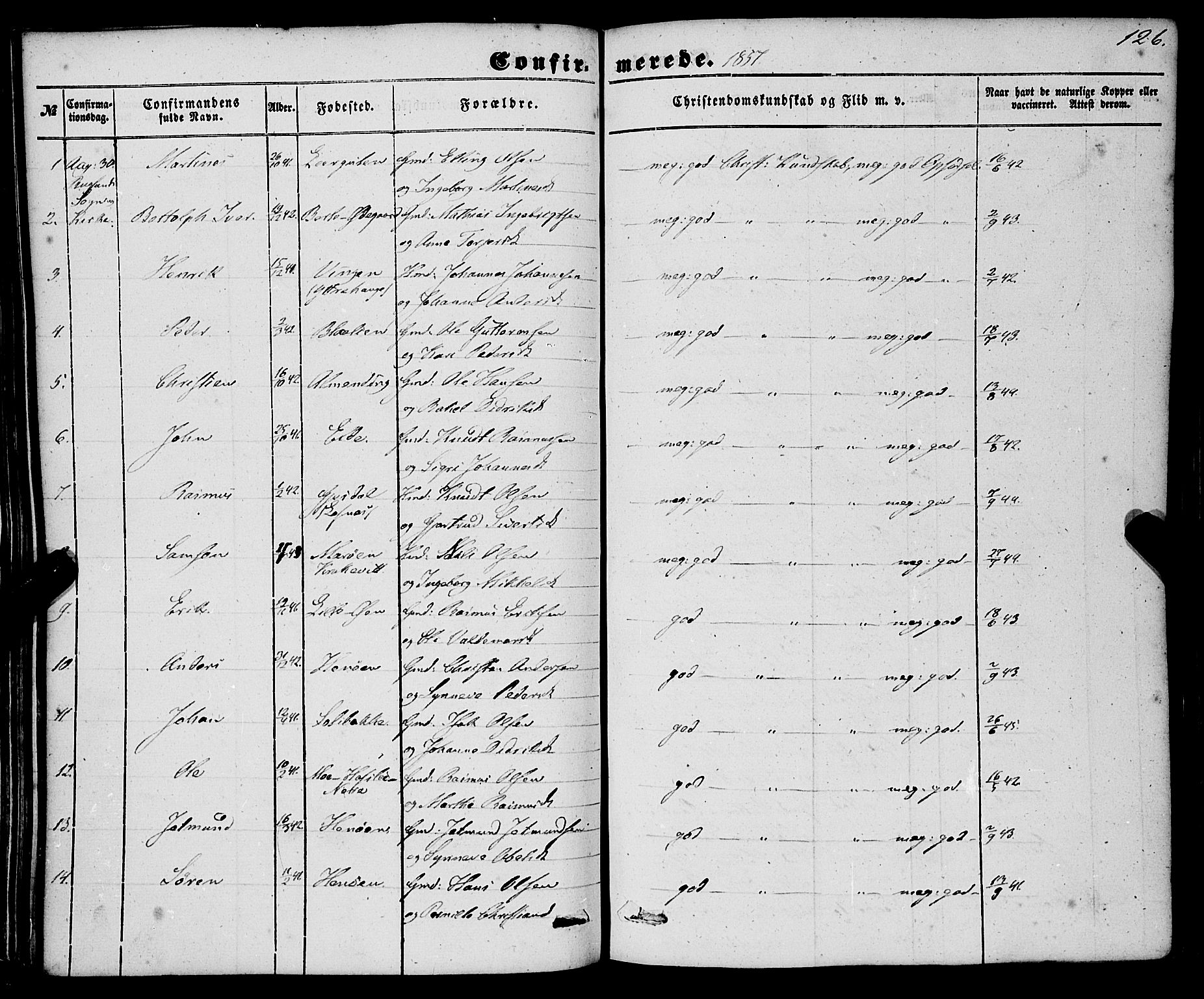 Davik sokneprestembete, AV/SAB-A-79701/H/Haa/Haaa/L0005: Parish register (official) no. A 5, 1850-1866, p. 126