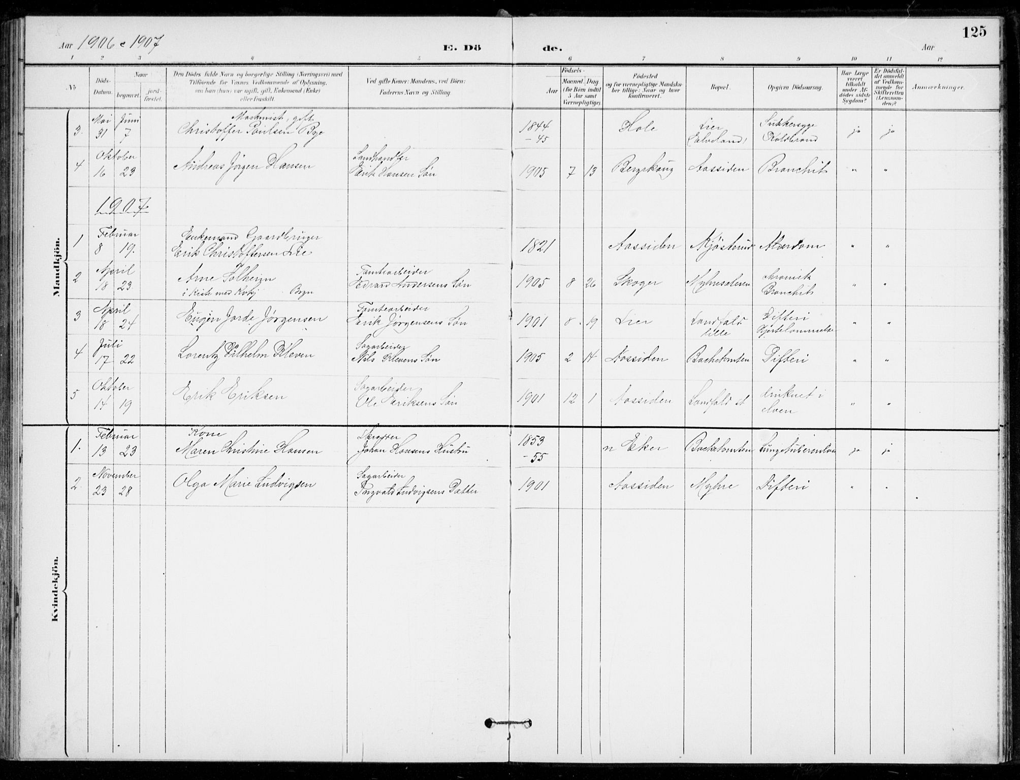 Åssiden kirkebøker, SAKO/A-251/F/Fa/L0002: Parish register (official) no. 2, 1896-1916, p. 125