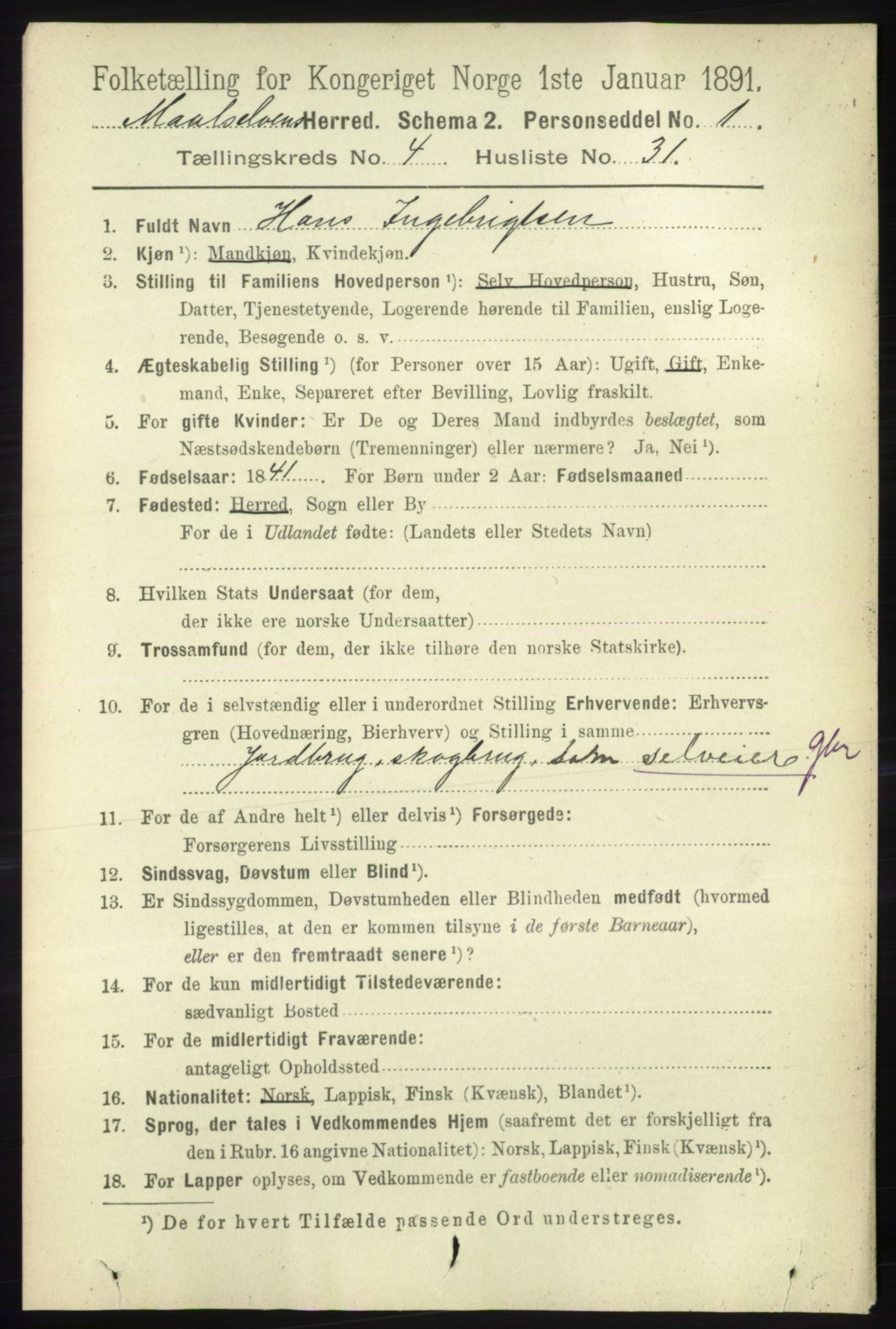 RA, 1891 census for 1924 Målselv, 1891, p. 1313
