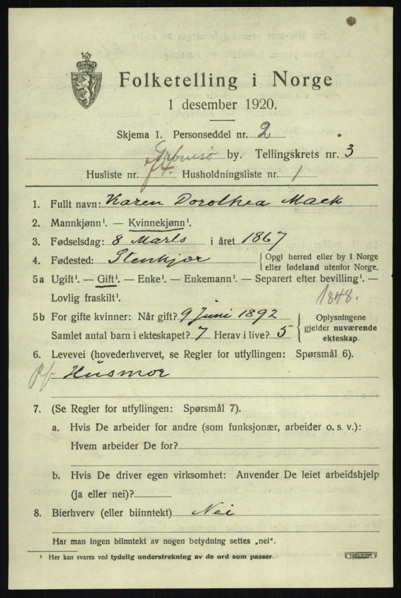 SATØ, 1920 census for Tromsø, 1920, p. 11595