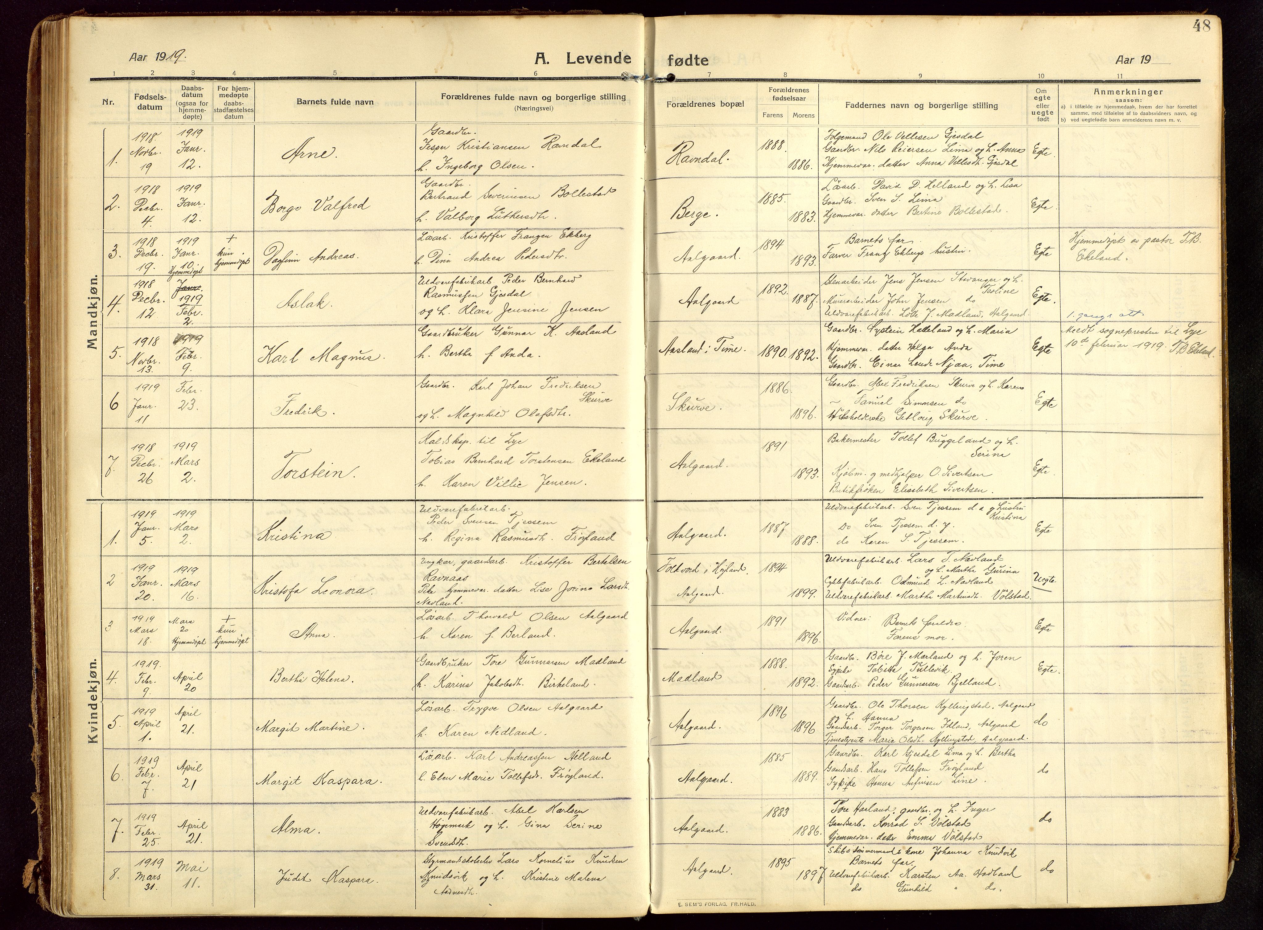 Lye sokneprestkontor, SAST/A-101794/002/B/L0001: Parish register (official) no. A 13, 1910-1925, p. 48