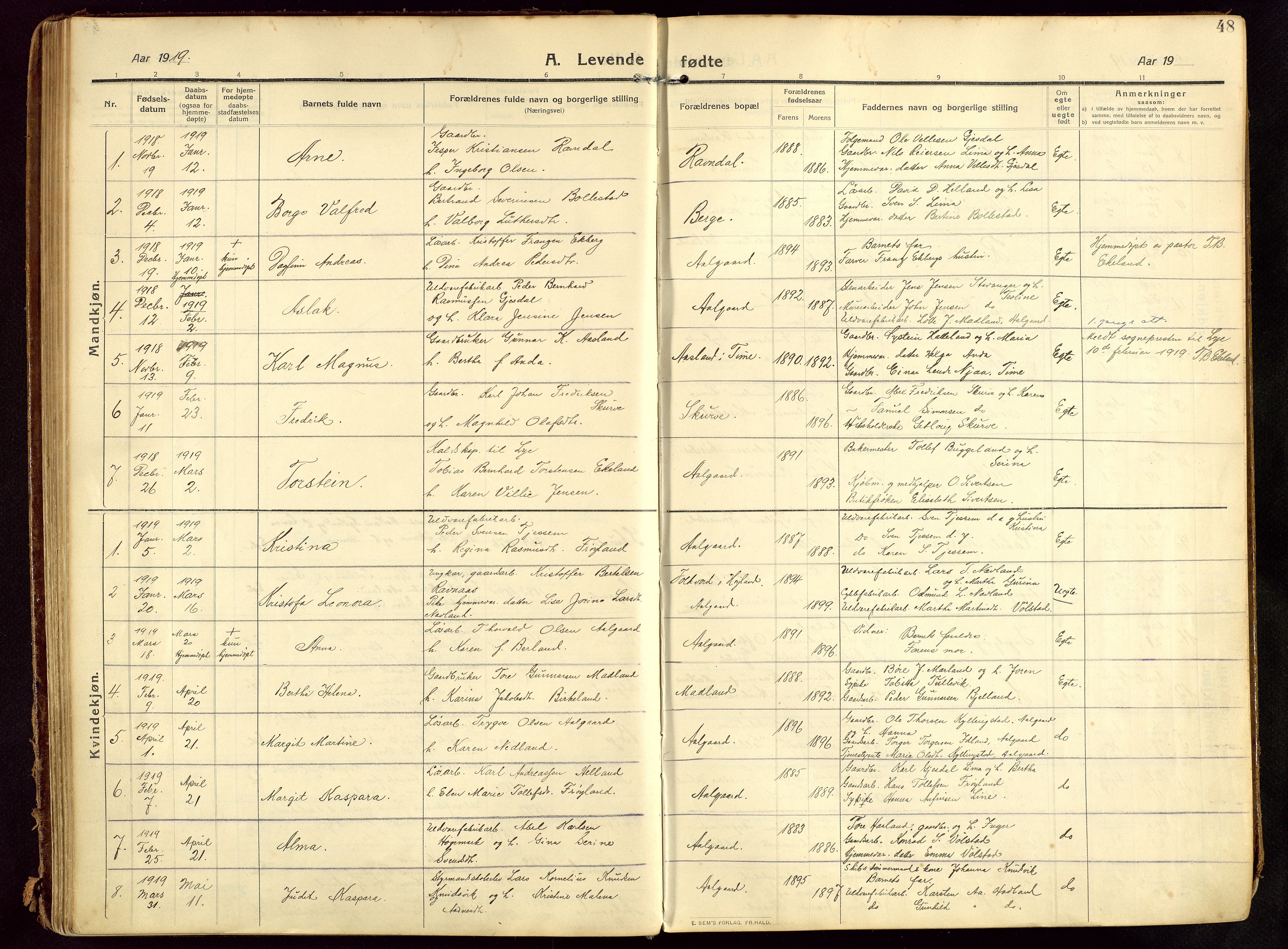 Lye sokneprestkontor, AV/SAST-A-101794/002/B/L0001: Parish register (official) no. A 13, 1910-1925, p. 48