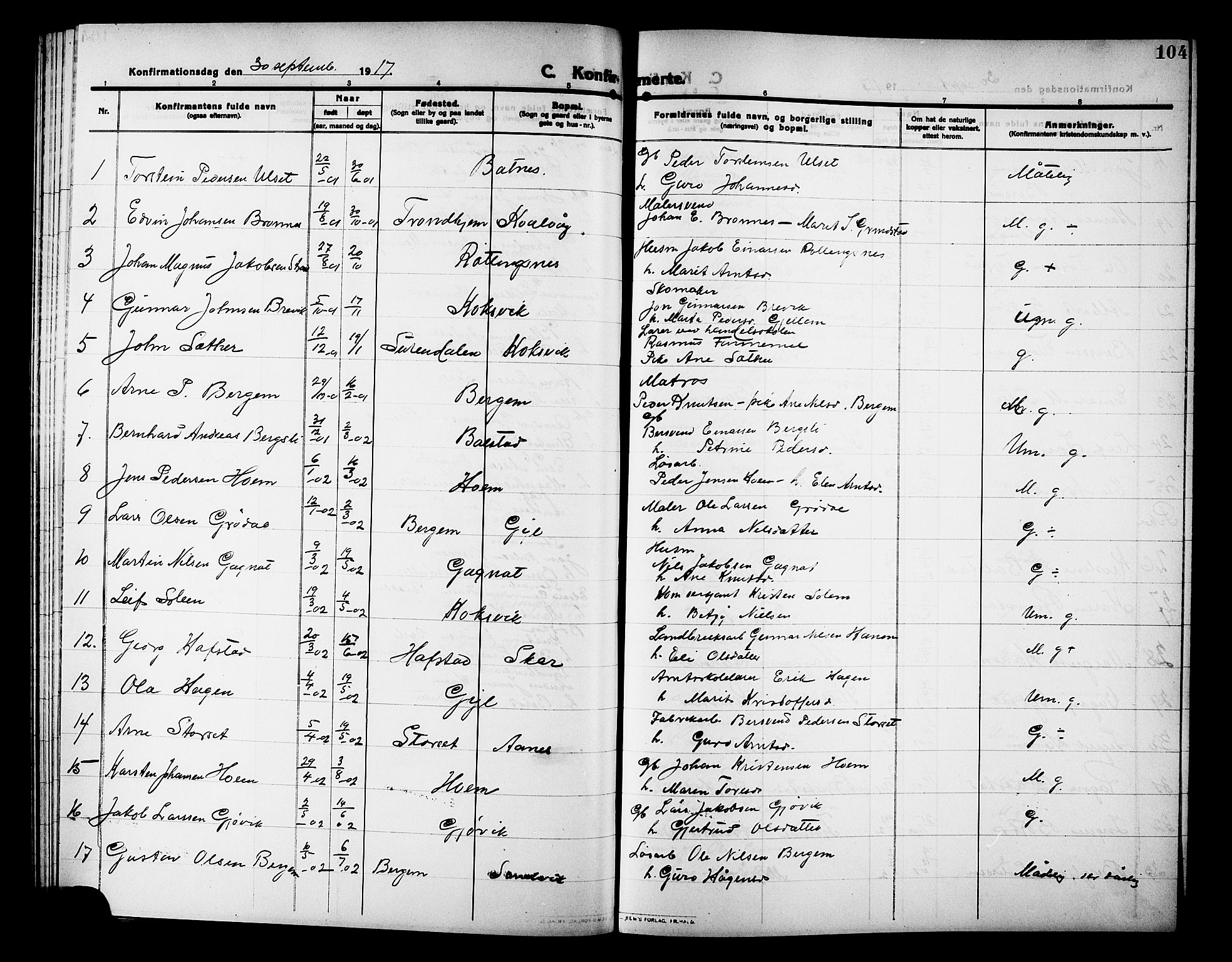 Ministerialprotokoller, klokkerbøker og fødselsregistre - Møre og Romsdal, AV/SAT-A-1454/586/L0993: Parish register (copy) no. 586C04, 1910-1918, p. 104