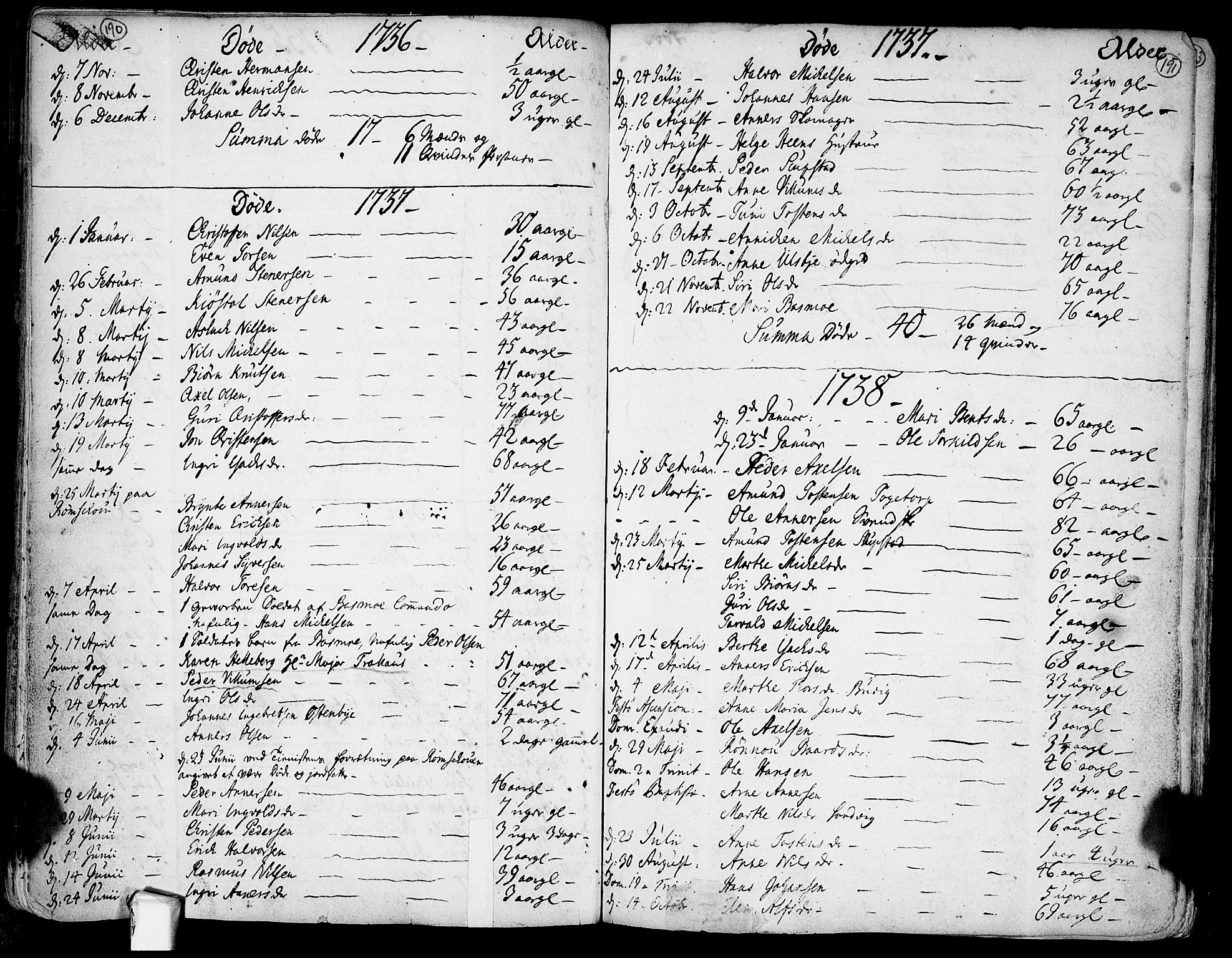 Rødenes prestekontor Kirkebøker, AV/SAO-A-2005/F/Fa/L0002: Parish register (official) no. I 2, 1733-1776, p. 190-191