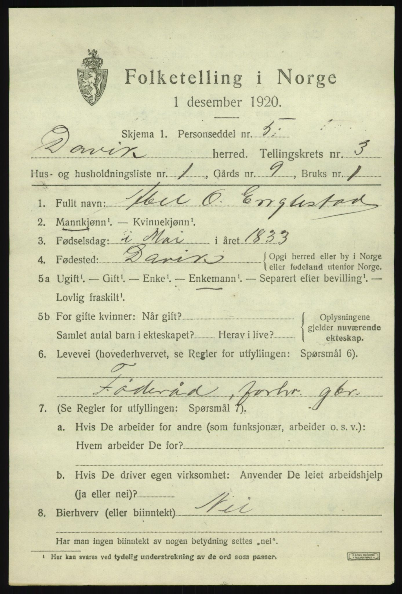 SAB, 1920 census for Davik, 1920, p. 1809