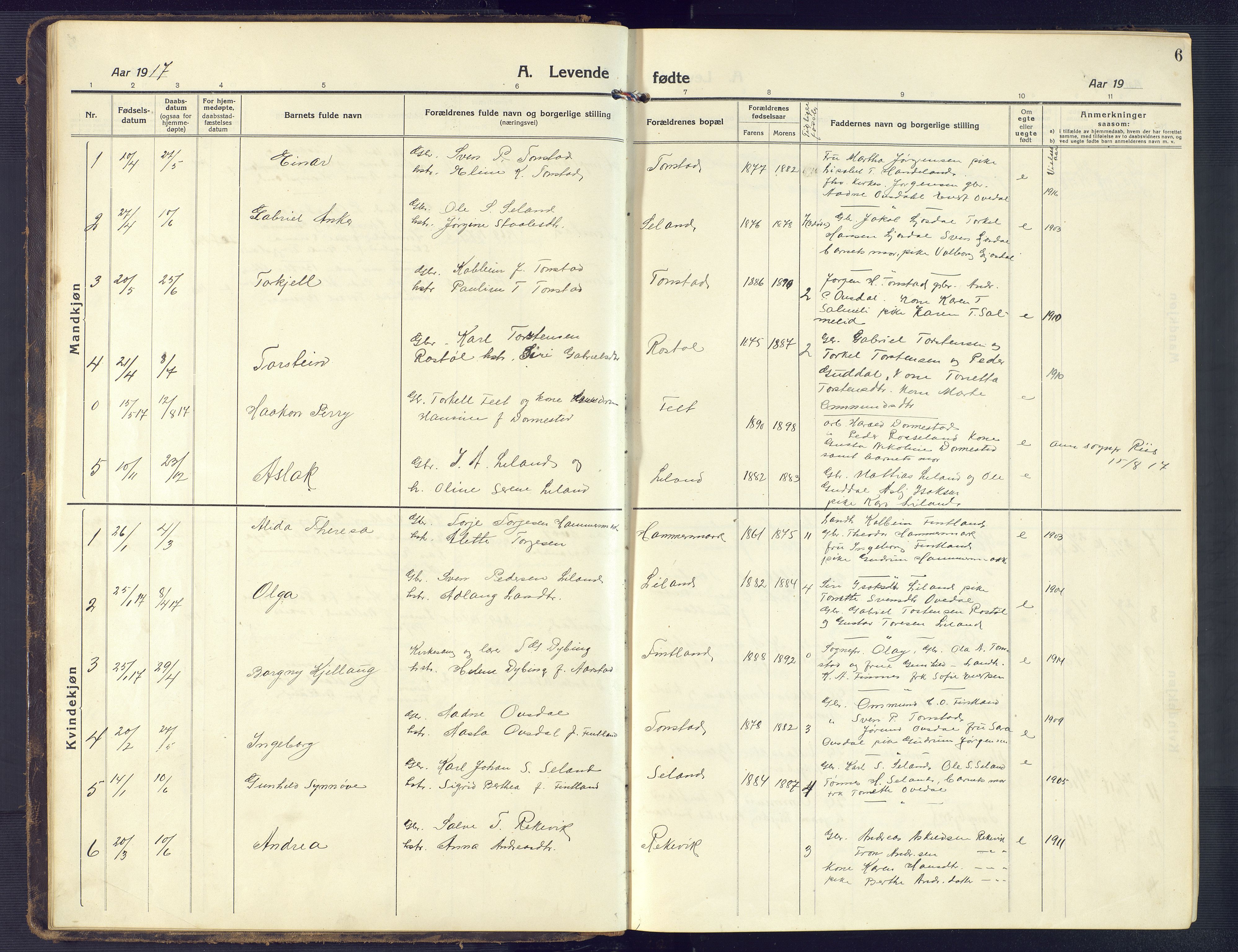 Sirdal sokneprestkontor, SAK/1111-0036/F/Fb/Fbb/L0005: Parish register (copy) no. B 5, 1916-1960, p. 6