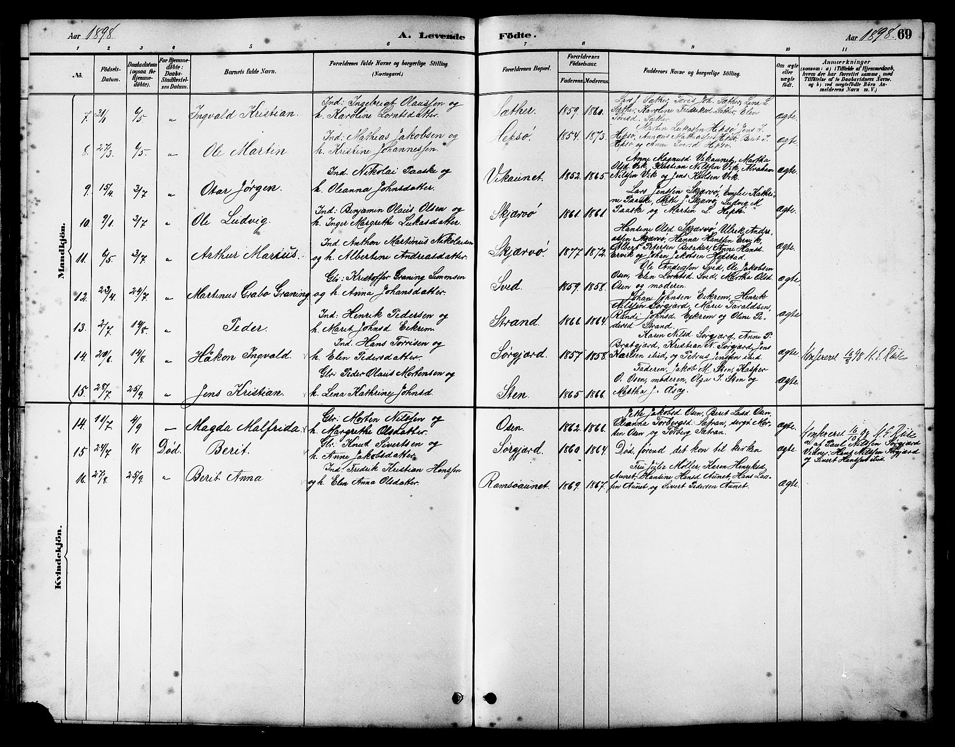 Ministerialprotokoller, klokkerbøker og fødselsregistre - Sør-Trøndelag, SAT/A-1456/658/L0726: Parish register (copy) no. 658C02, 1883-1908, p. 69