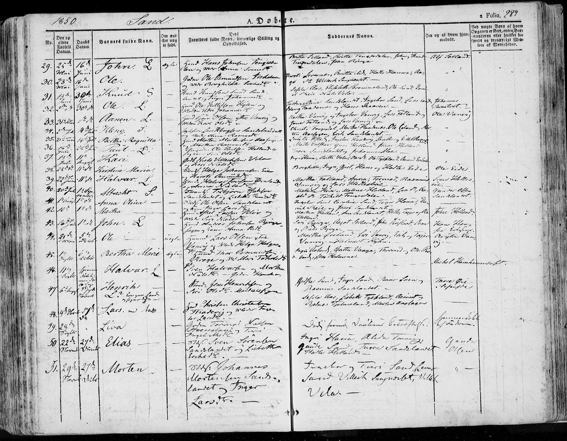 Jelsa sokneprestkontor, AV/SAST-A-101842/01/IV: Parish register (official) no. A 6.1, 1828-1853, p. 284