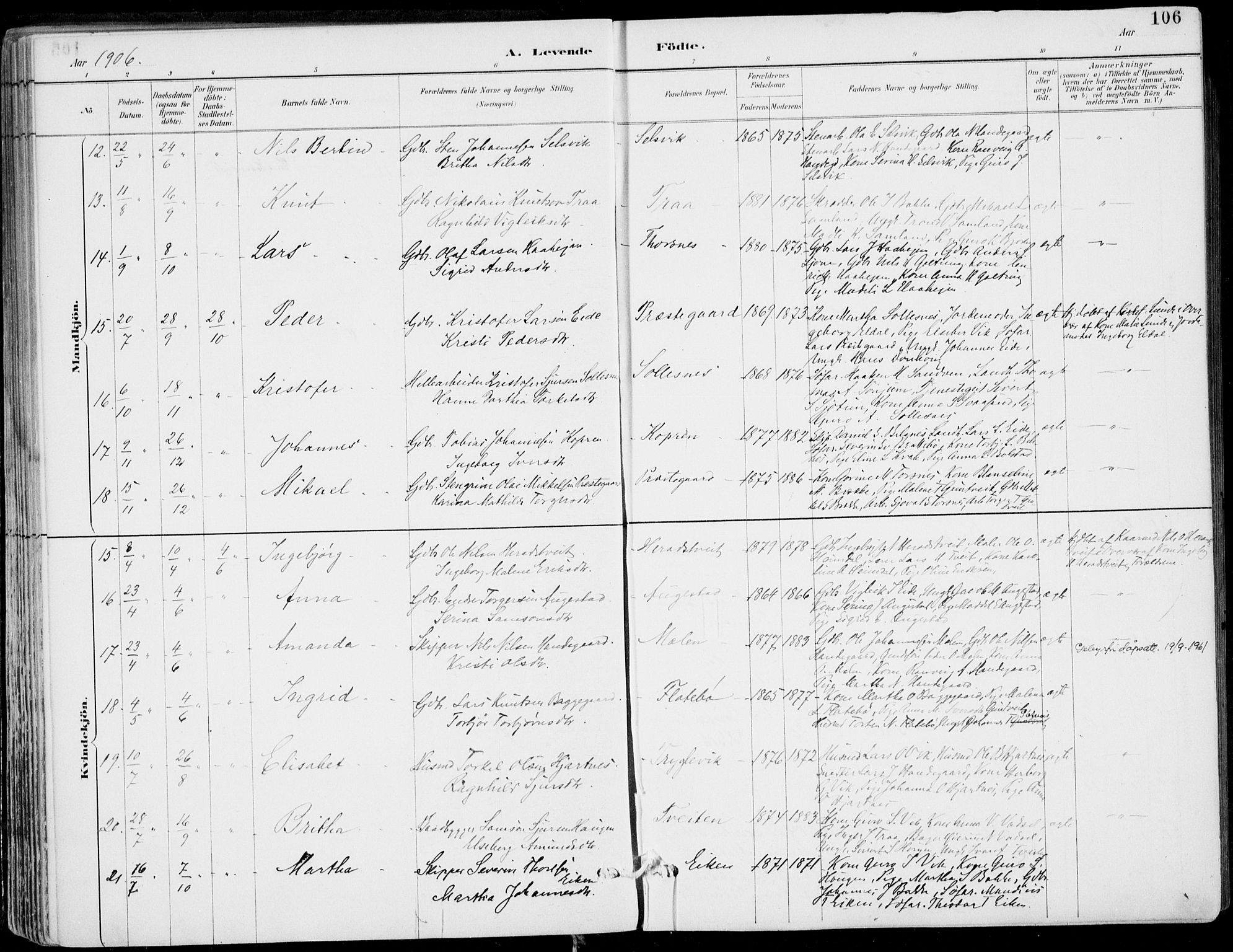 Strandebarm sokneprestembete, AV/SAB-A-78401/H/Haa: Parish register (official) no. E  1, 1886-1908, p. 106