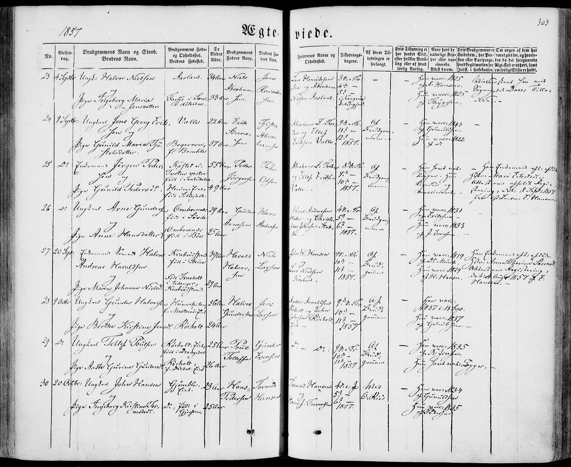 Bamble kirkebøker, SAKO/A-253/F/Fa/L0005: Parish register (official) no. I 5, 1854-1869, p. 303