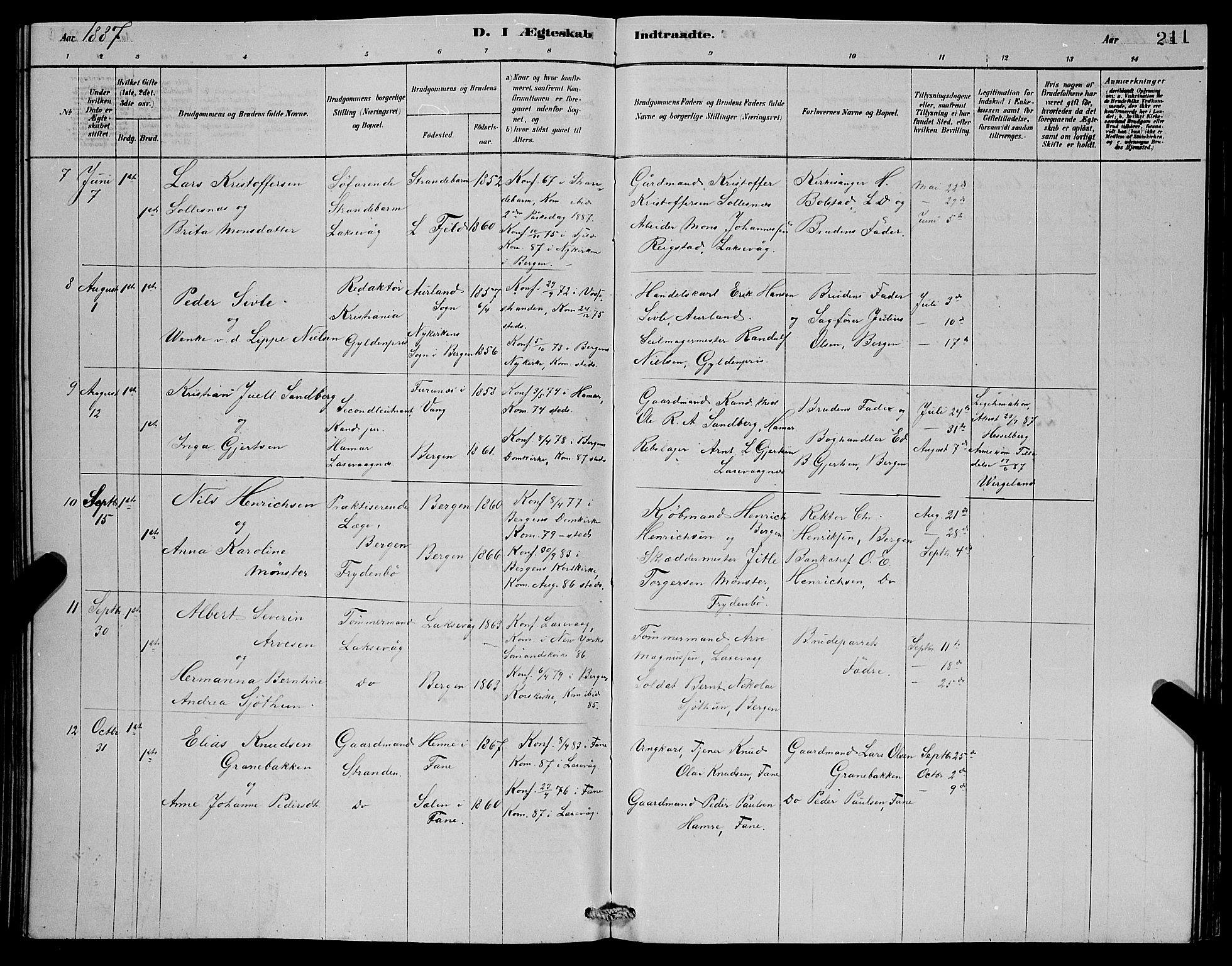 Laksevåg Sokneprestembete, SAB/A-76501/H/Ha/Hab/Haba/L0002: Parish register (copy) no. A 2, 1877-1887, p. 211