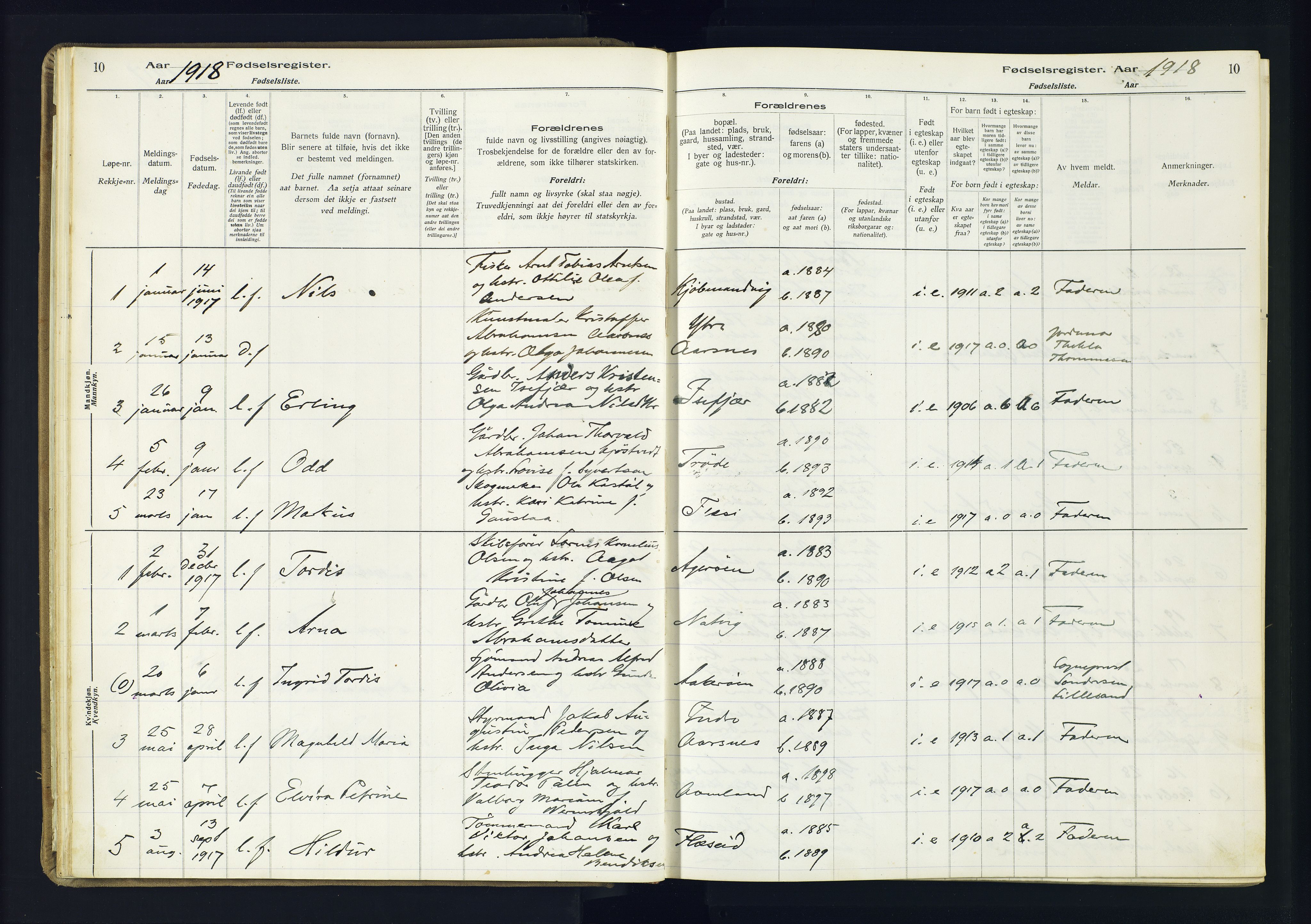 Høvåg sokneprestkontor, AV/SAK-1111-0025/J/Ja/L0001: Birth register no. II.4.2, 1916-1982, p. 10