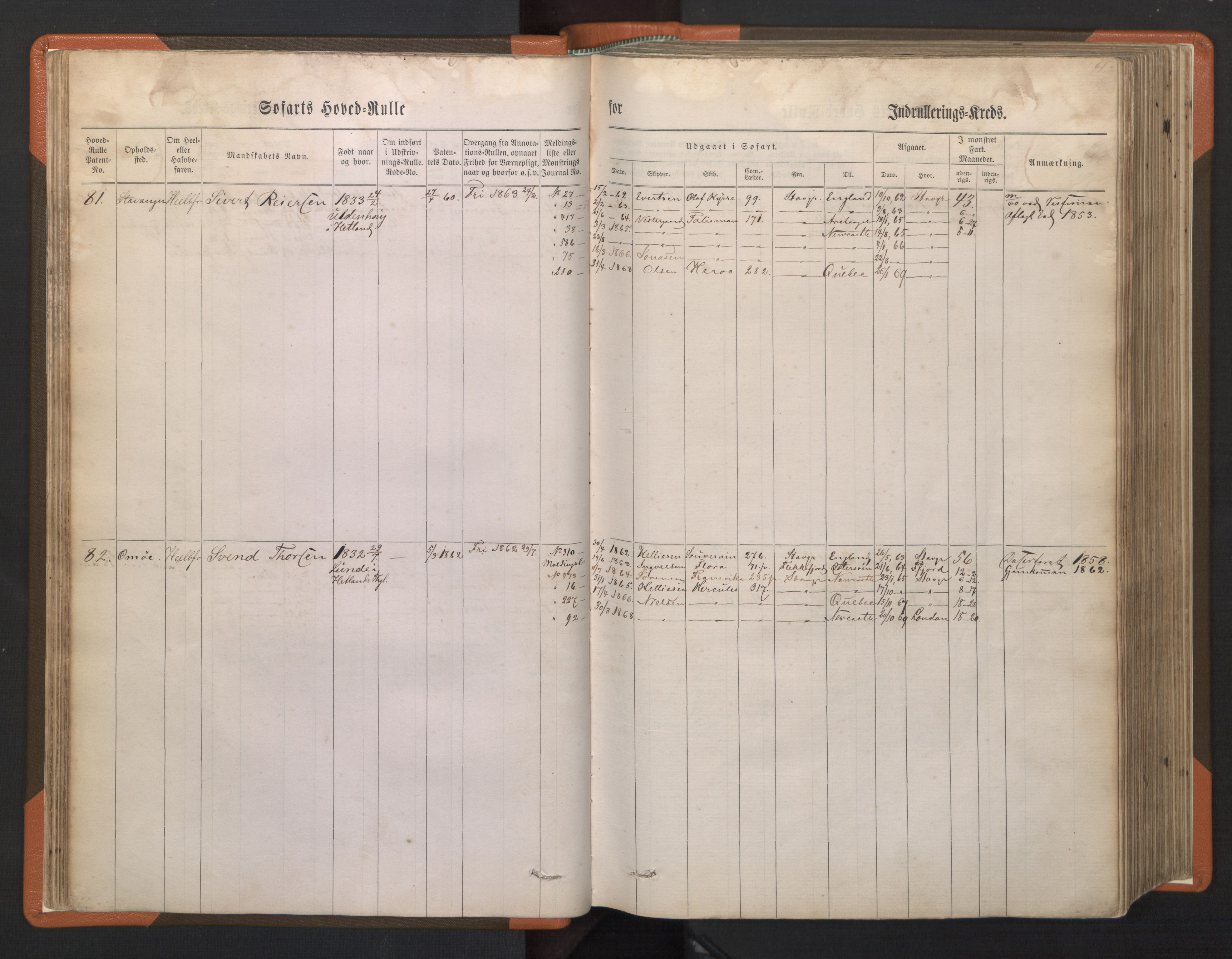 Stavanger sjømannskontor, AV/SAST-A-102006/F/Fb/Fbb/L0001: Sjøfartshovedrulle, patentnr. 1-720 (del 1), 1860-1863, p. 44