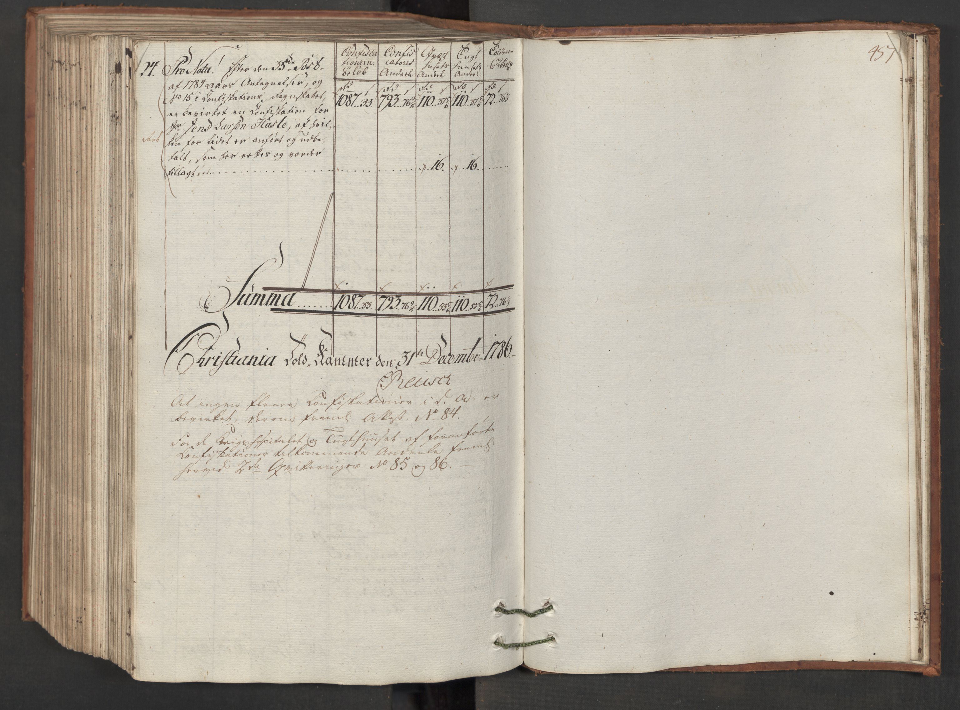 Generaltollkammeret, tollregnskaper, AV/RA-EA-5490/R06/L0165/0001: Tollregnskaper Kristiania / Inngående hovedtollbok, 1786, p. 456b-457a