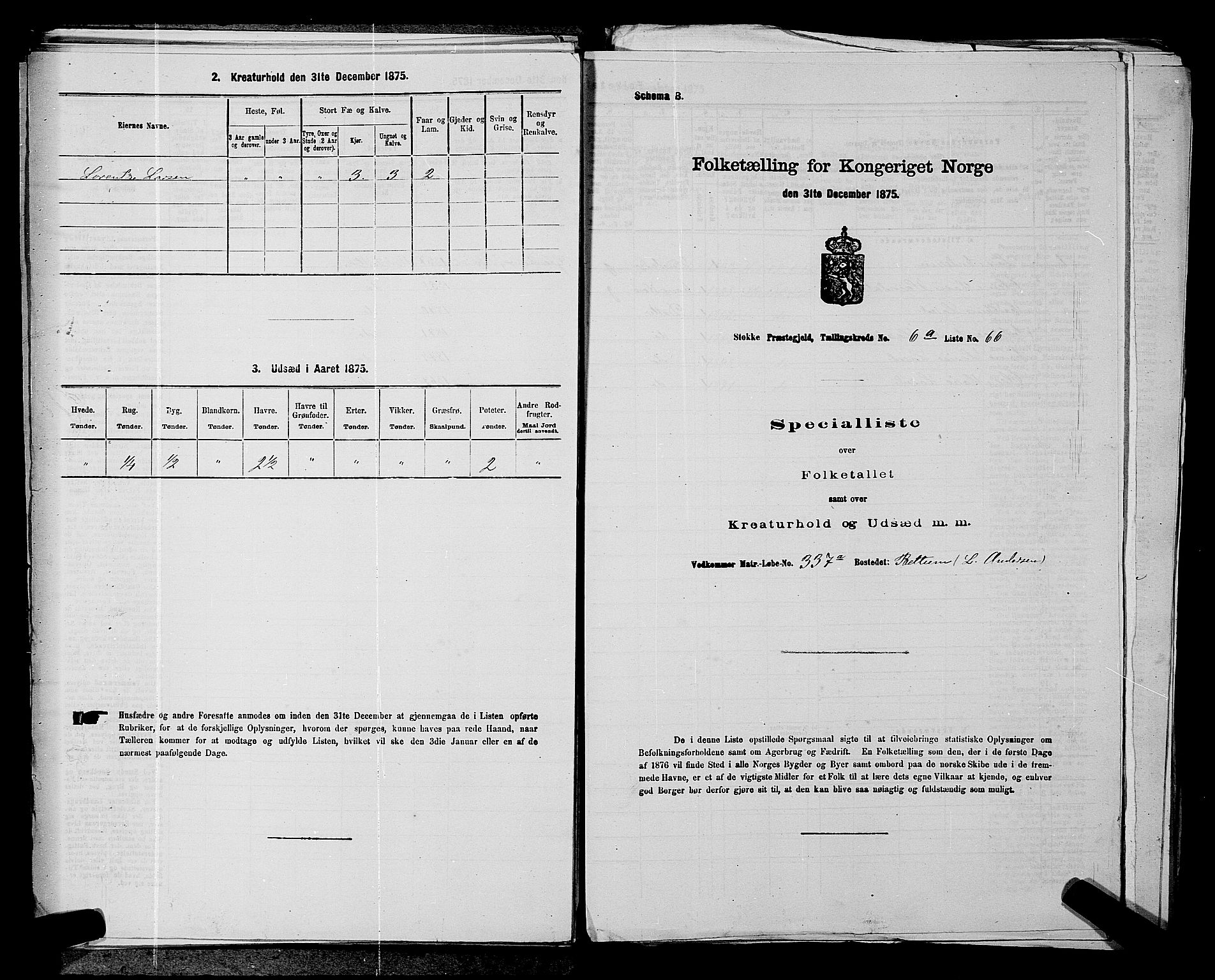 SAKO, 1875 census for 0720P Stokke, 1875, p. 1387