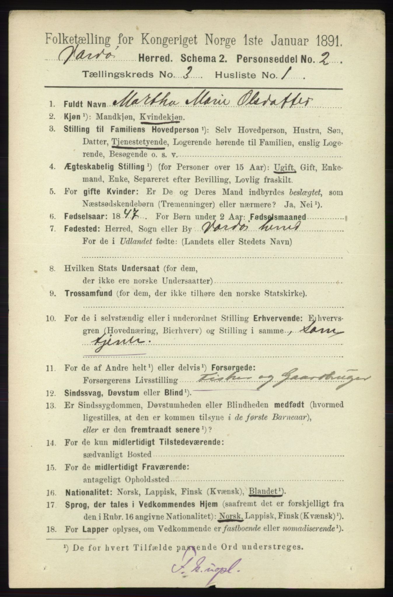 RA, 1891 census for 2028 Vardø, 1891, p. 823