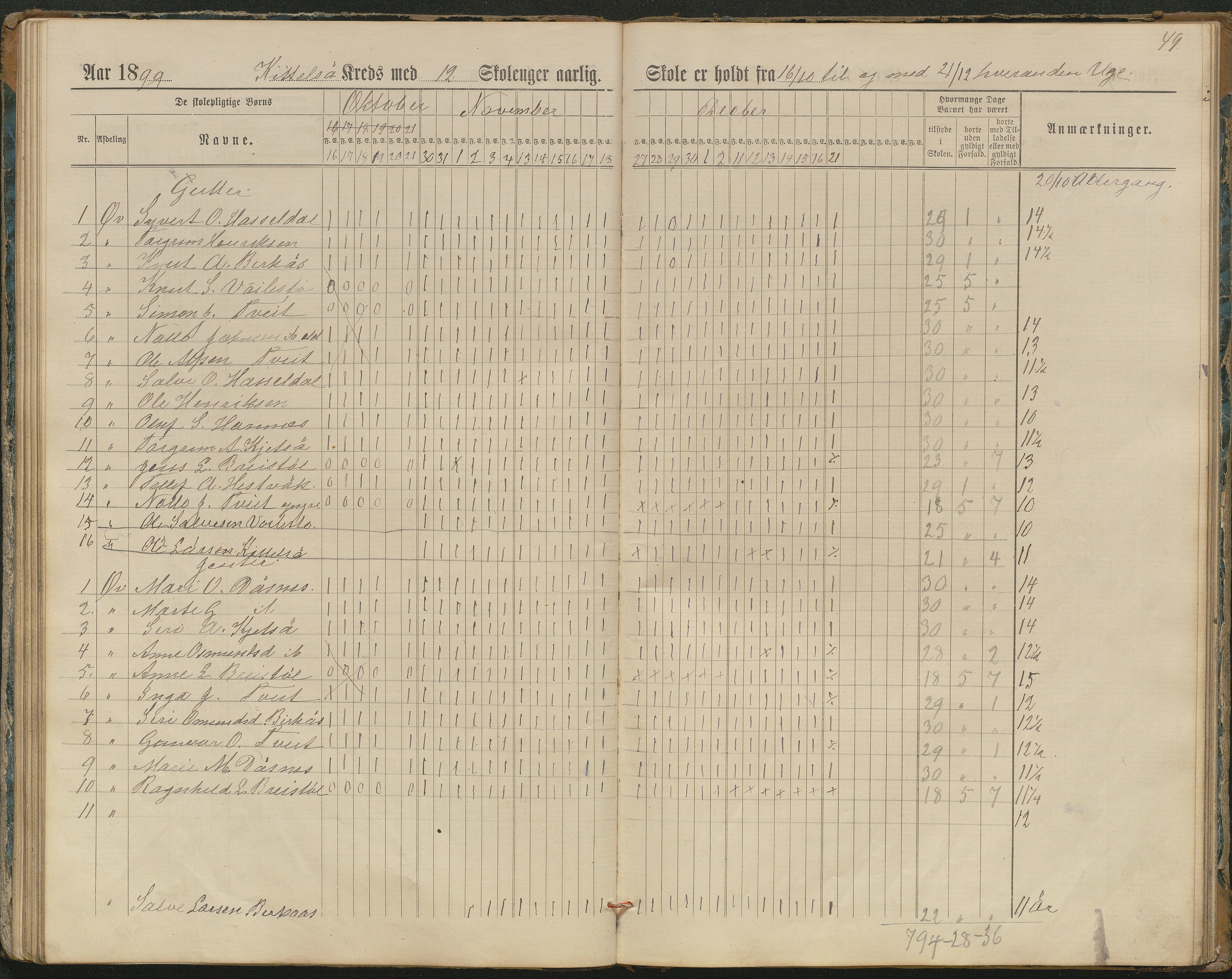 Hornnes kommune, Kjetså, Fennefoss skolekrets, AAKS/KA0936-550c/F1/L0002: Skoleprotokoll. Kjetså og Fennefoss, 1884-1896, p. 49