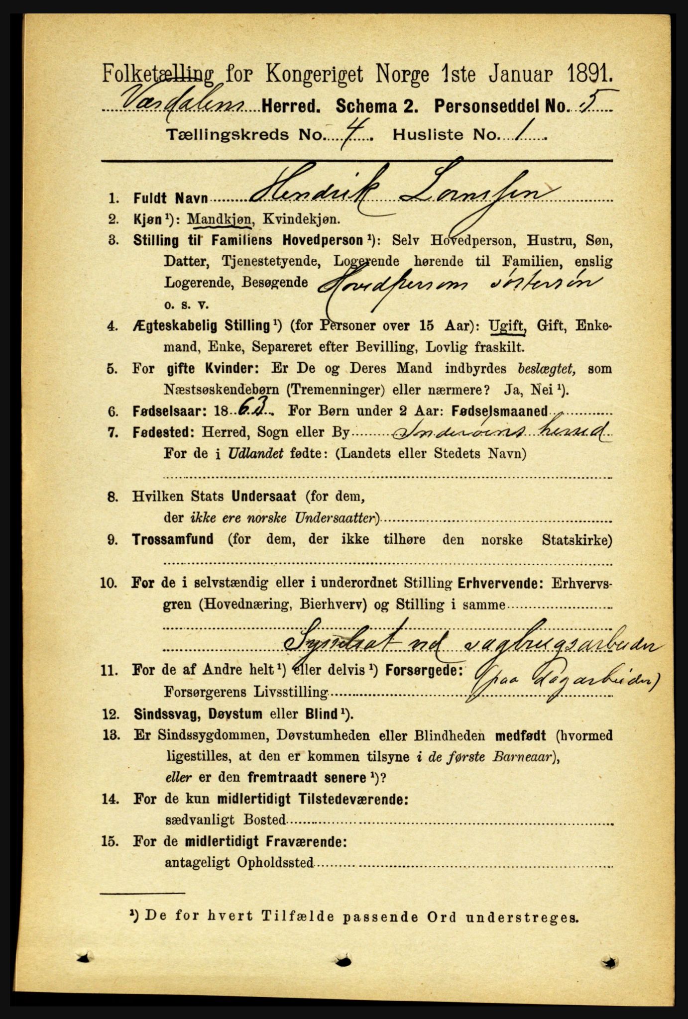 RA, 1891 census for 1721 Verdal, 1891, p. 2482