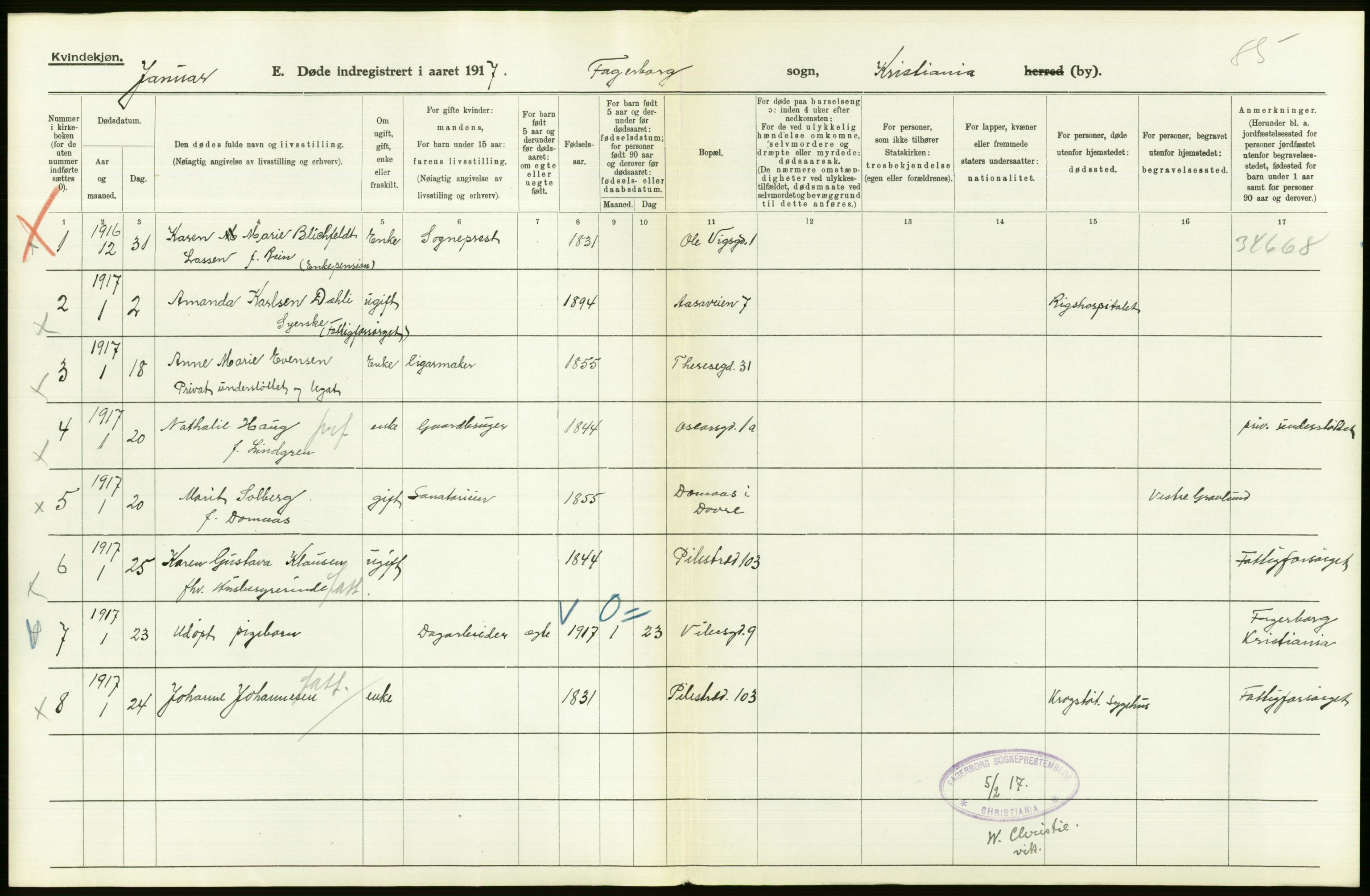 Statistisk sentralbyrå, Sosiodemografiske emner, Befolkning, RA/S-2228/D/Df/Dfb/Dfbg/L0010: Kristiania: Døde, 1917, p. 238