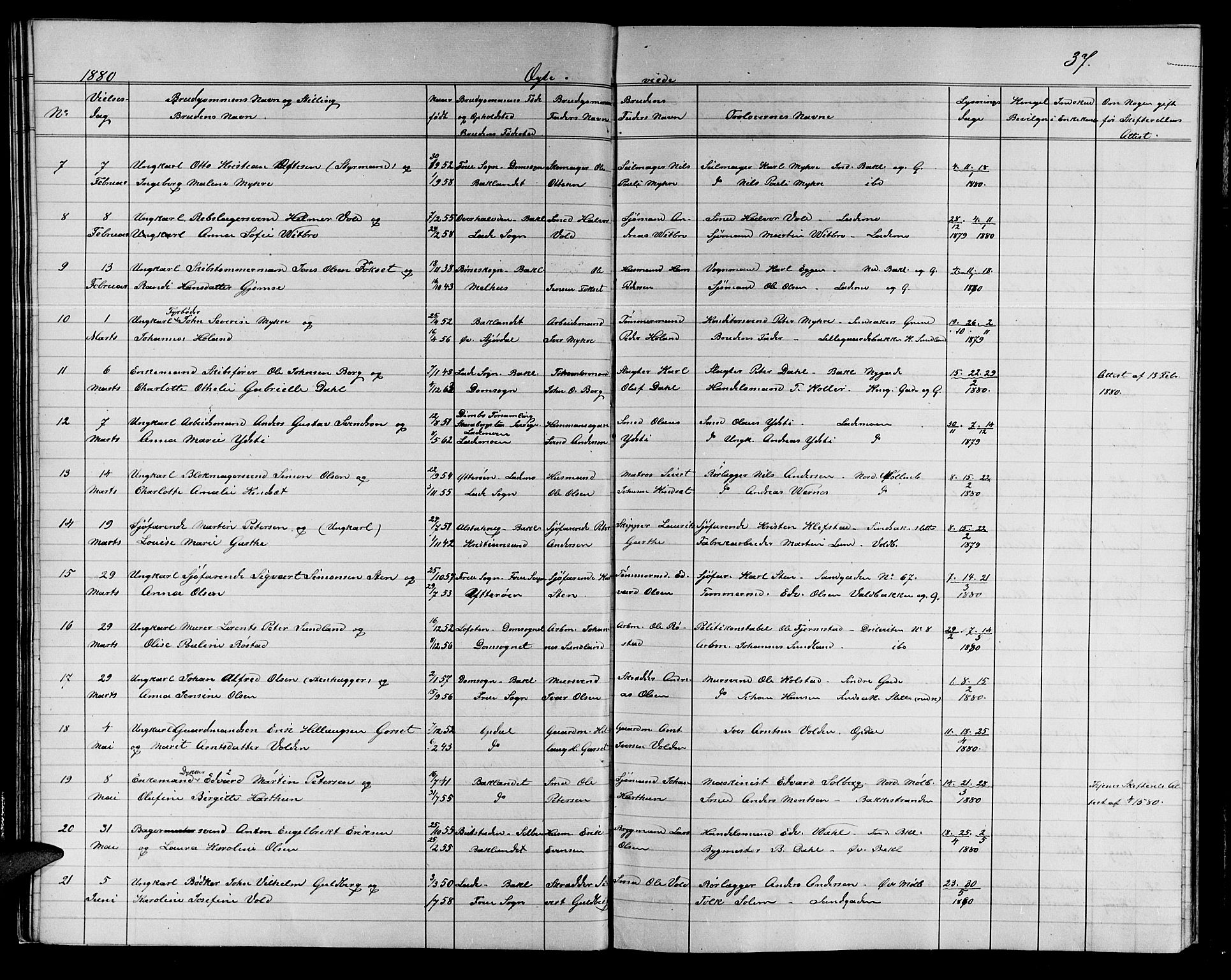 Ministerialprotokoller, klokkerbøker og fødselsregistre - Sør-Trøndelag, SAT/A-1456/604/L0221: Parish register (copy) no. 604C04, 1870-1885, p. 37