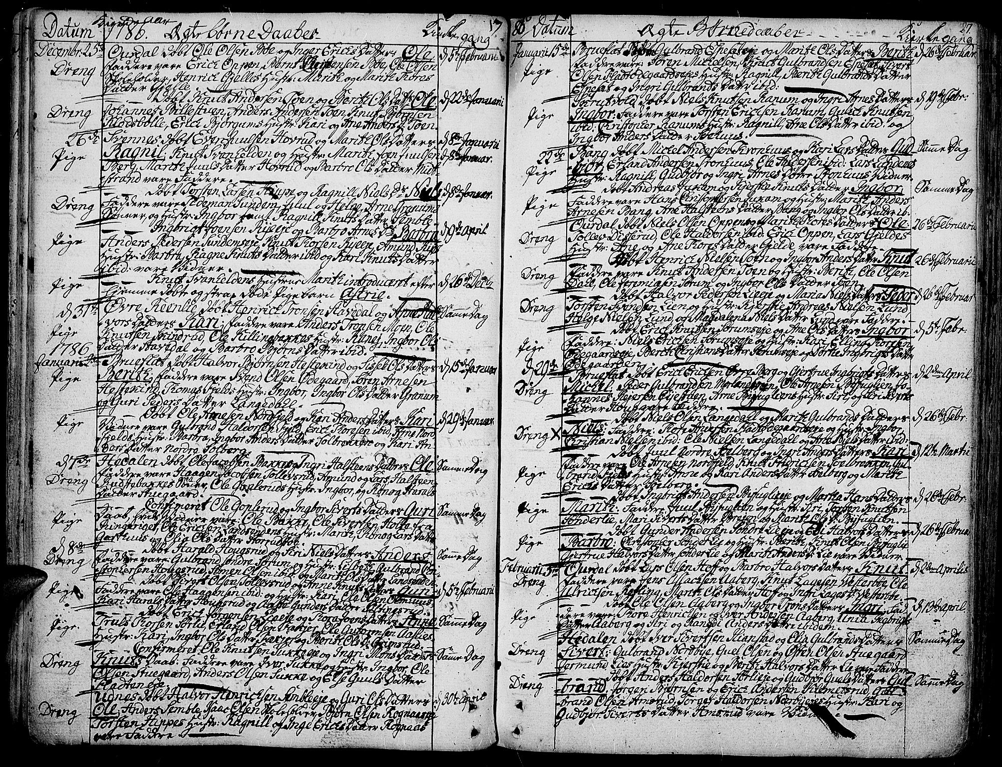 Aurdal prestekontor, AV/SAH-PREST-126/H/Ha/Haa/L0006: Parish register (official) no. 6, 1781-1804, p. 27
