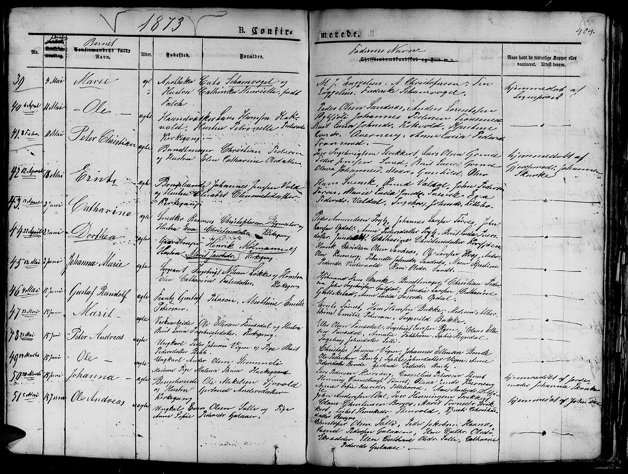 Ministerialprotokoller, klokkerbøker og fødselsregistre - Sør-Trøndelag, AV/SAT-A-1456/681/L0938: Parish register (copy) no. 681C02, 1829-1879, p. 404