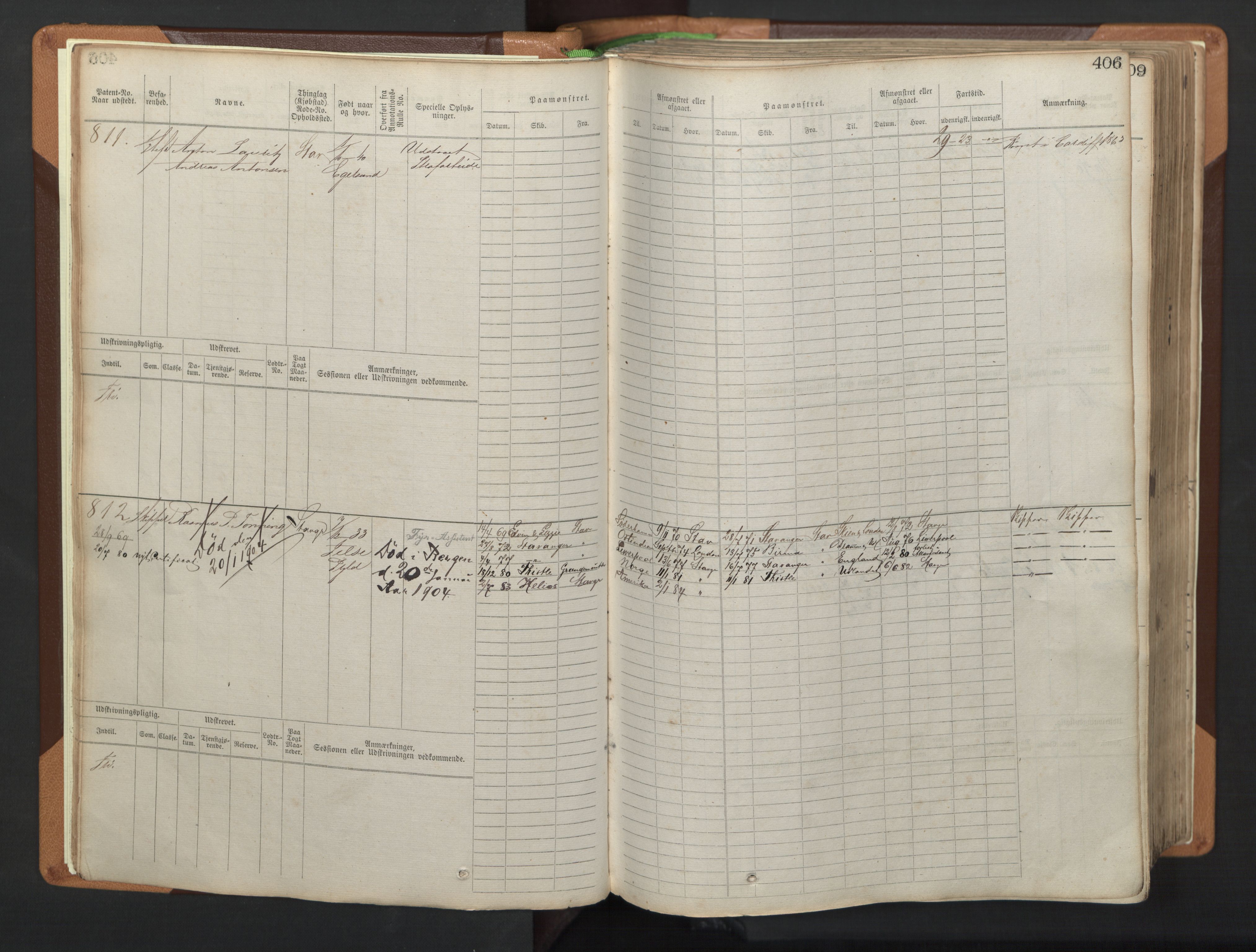 Stavanger sjømannskontor, AV/SAST-A-102006/F/Fb/Fbb/L0005: Sjøfartshovedrulle, patentnr. 793-1606 (del 2), 1869-1880, p. 12