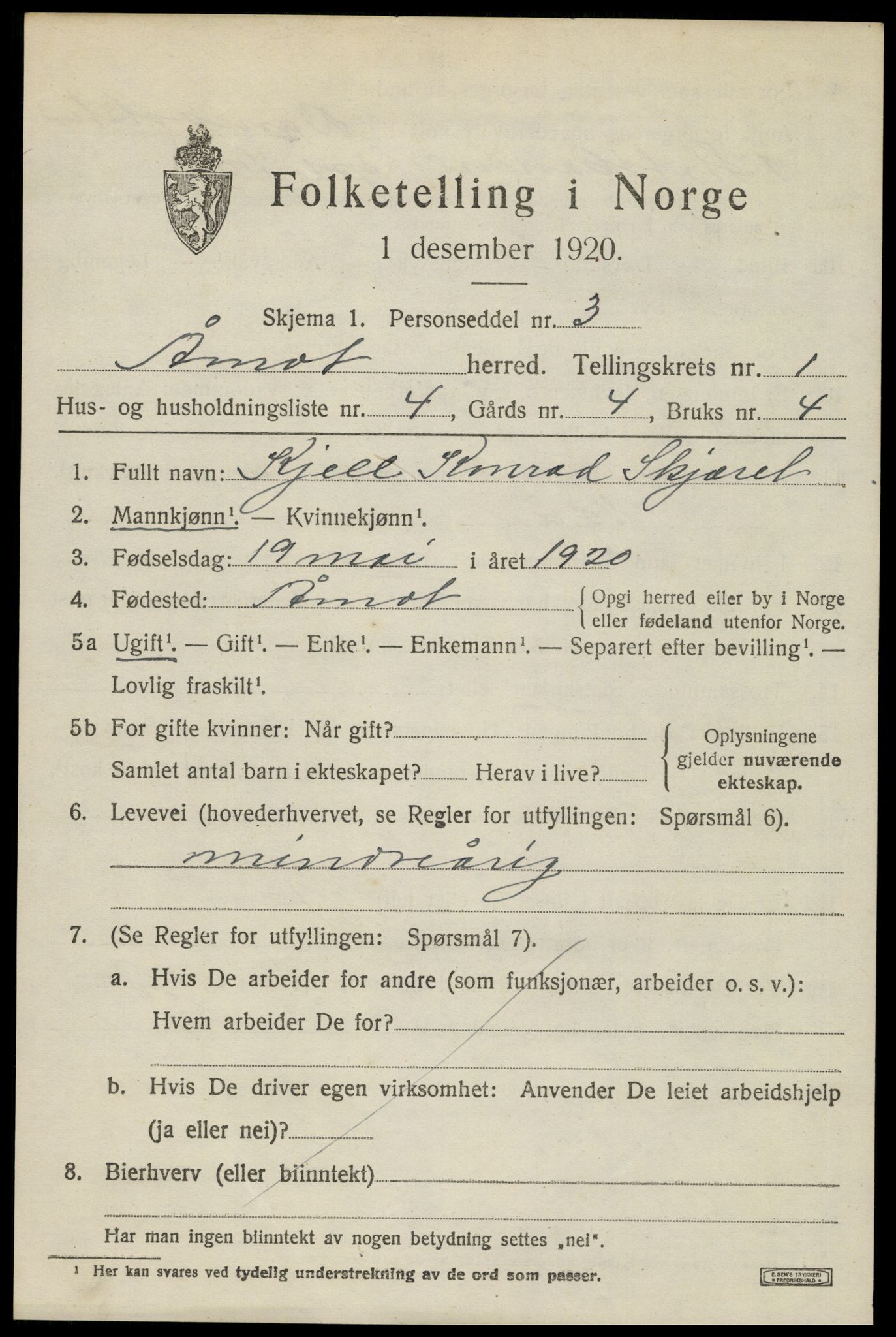 SAH, 1920 census for Åmot, 1920, p. 1635