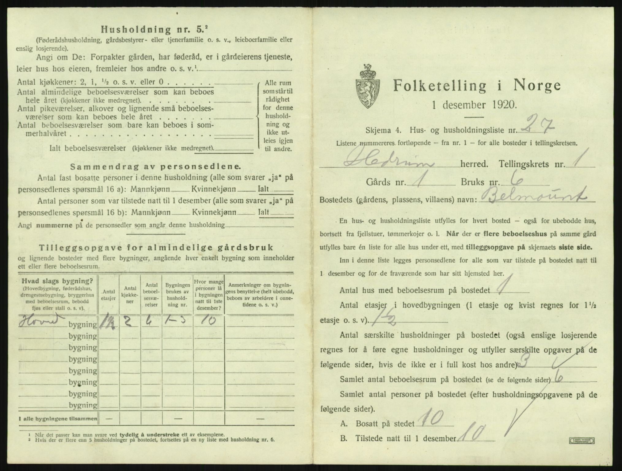 SAKO, 1920 census for Hedrum, 1920, p. 123